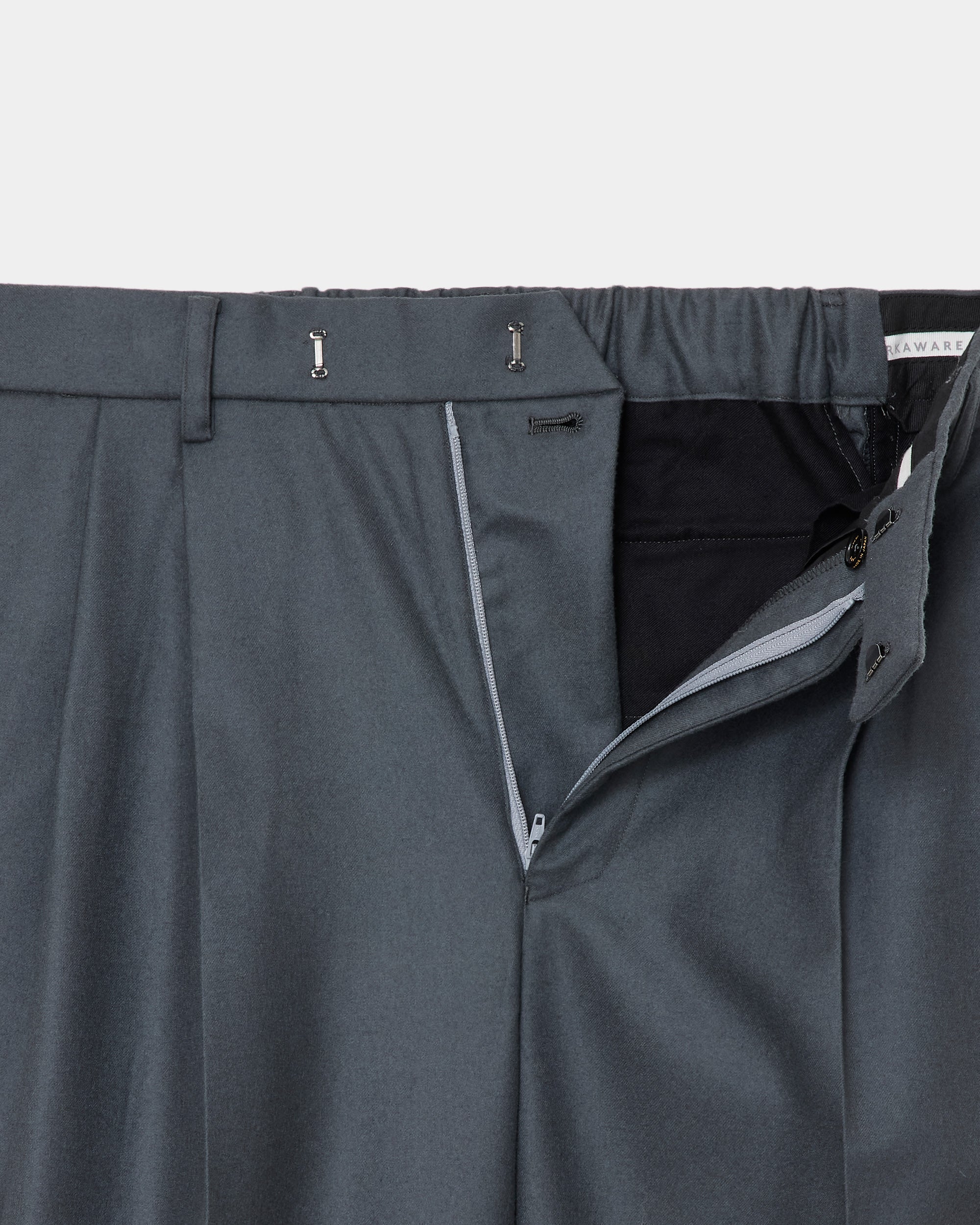 2/80 オーガニックウールフランネル / ダブルプリーテッドワイドトラウザーズ, Forest Gray