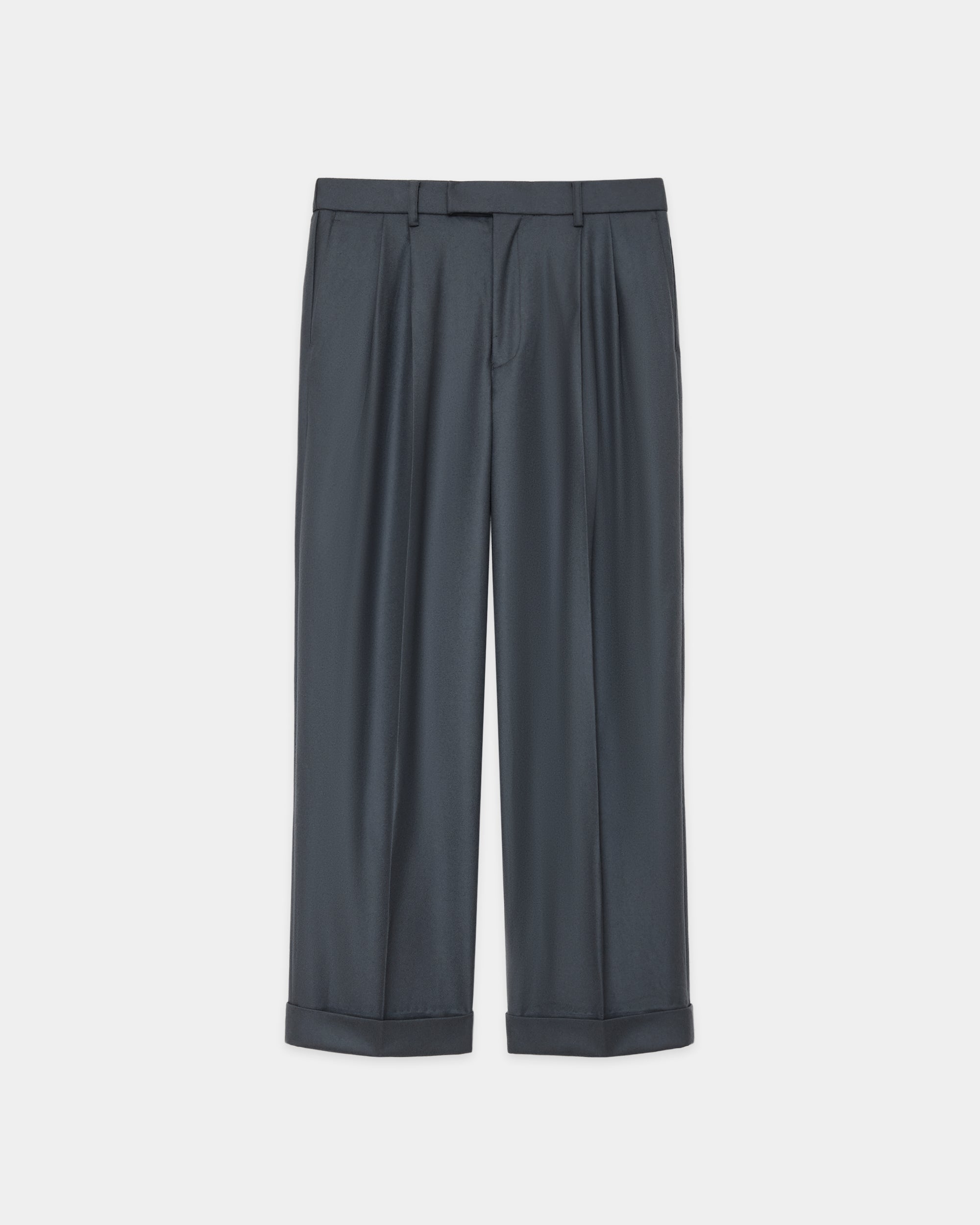 2/80 オーガニックウールフランネル / ダブルプリーテッドワイドトラウザーズ, Forest Gray