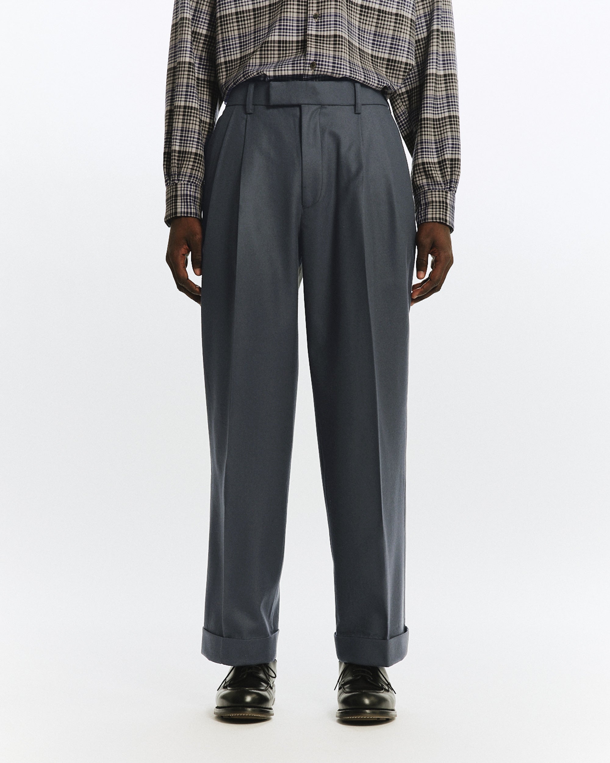 2/80 オーガニックウールフランネル / ダブルプリーテッドワイドトラウザーズ, Forest Gray