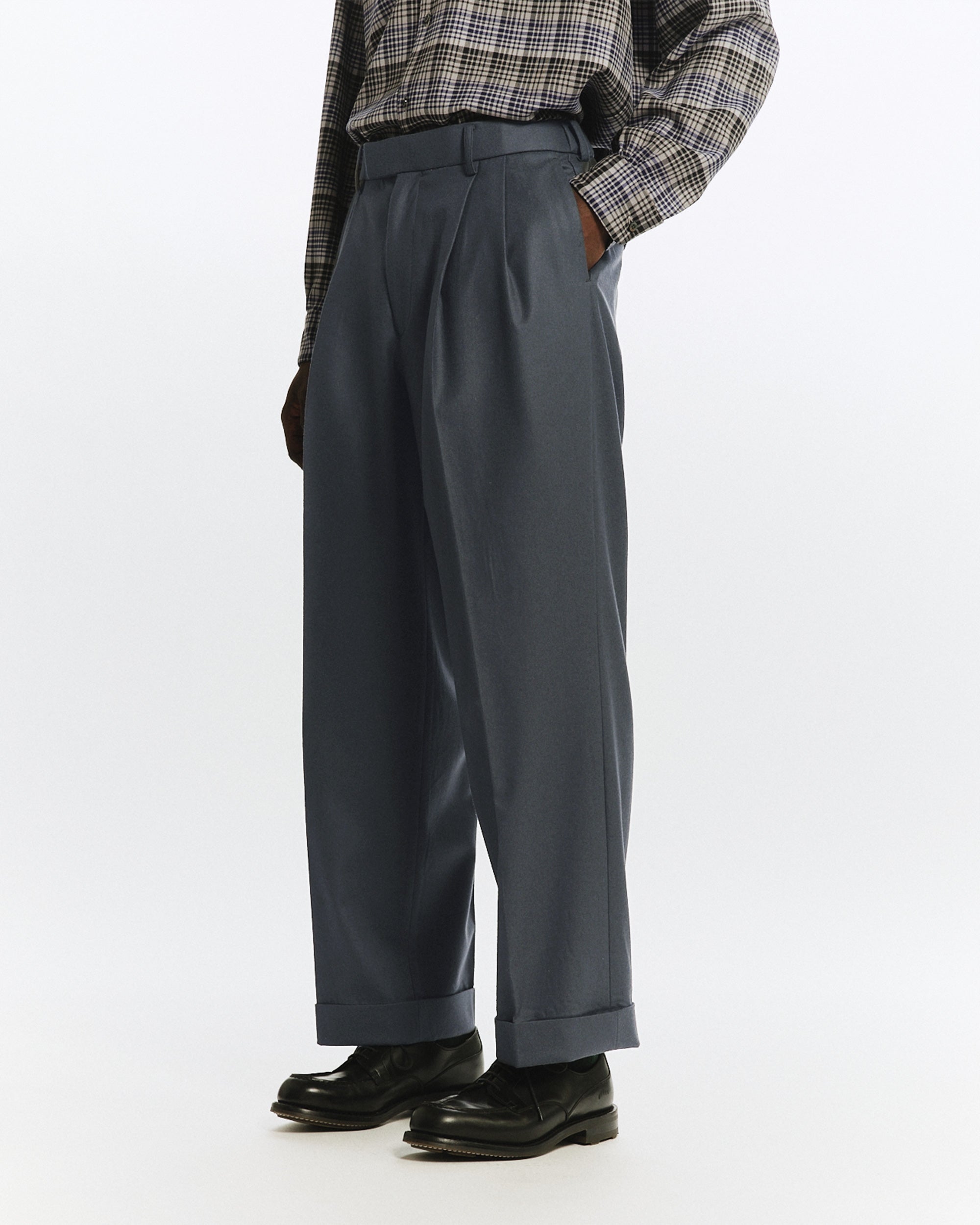 2/80 オーガニックウールフランネル / ダブルプリーテッドワイドトラウザーズ, Forest Gray