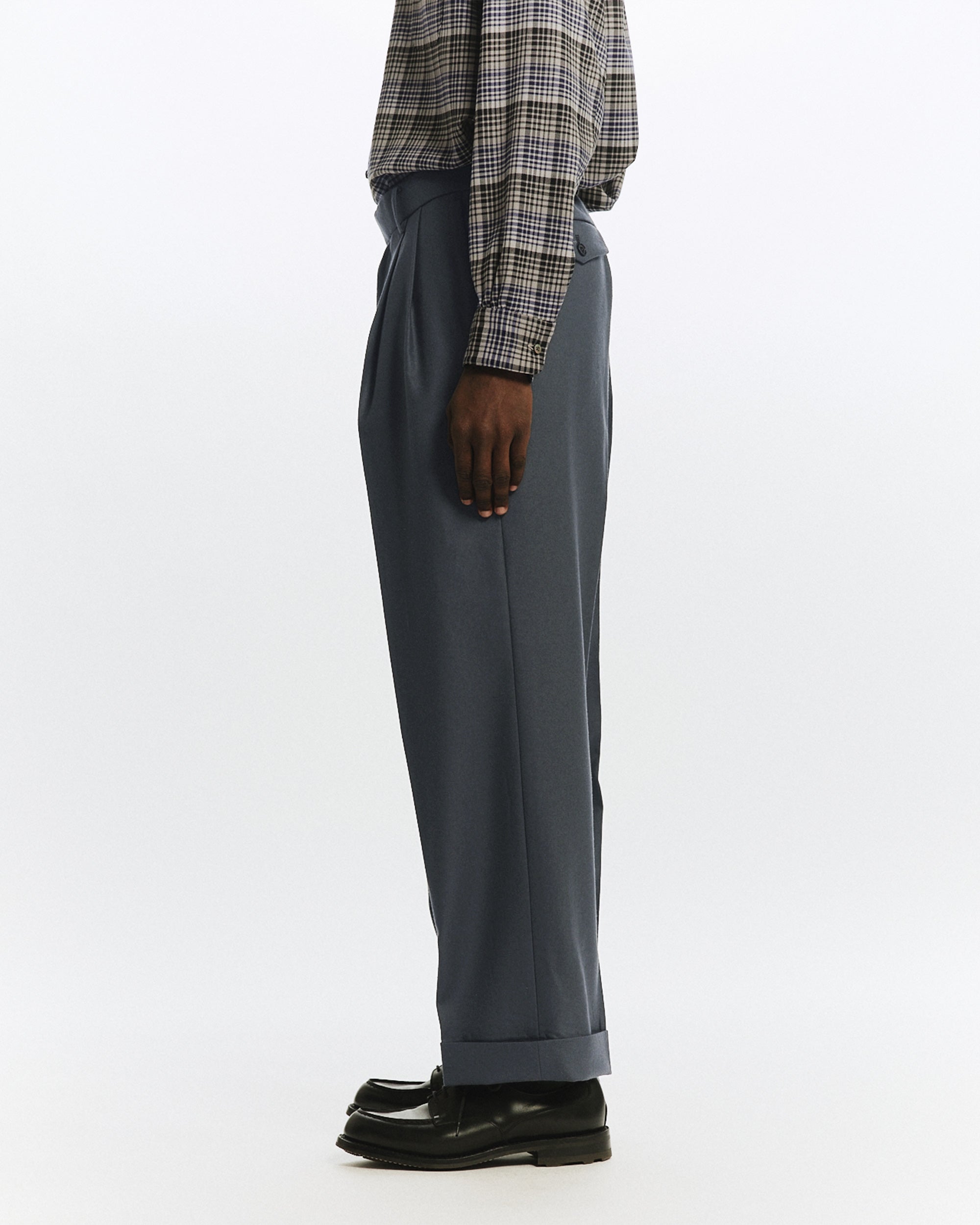 2/80 オーガニックウールフランネル / ダブルプリーテッドワイドトラウザーズ, Forest Gray