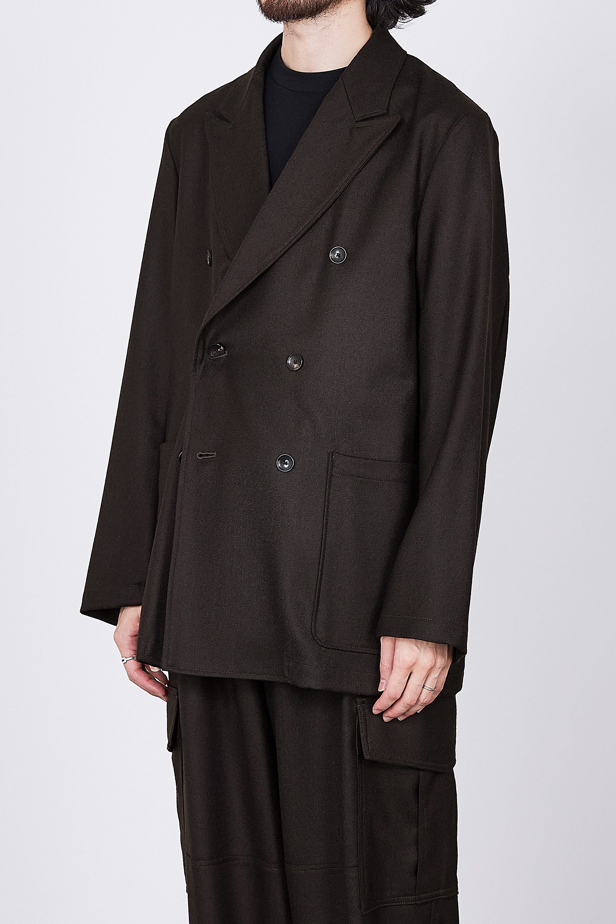 ウールソフトサージ / ダブルブレストシャツジャケット, Dark Brown