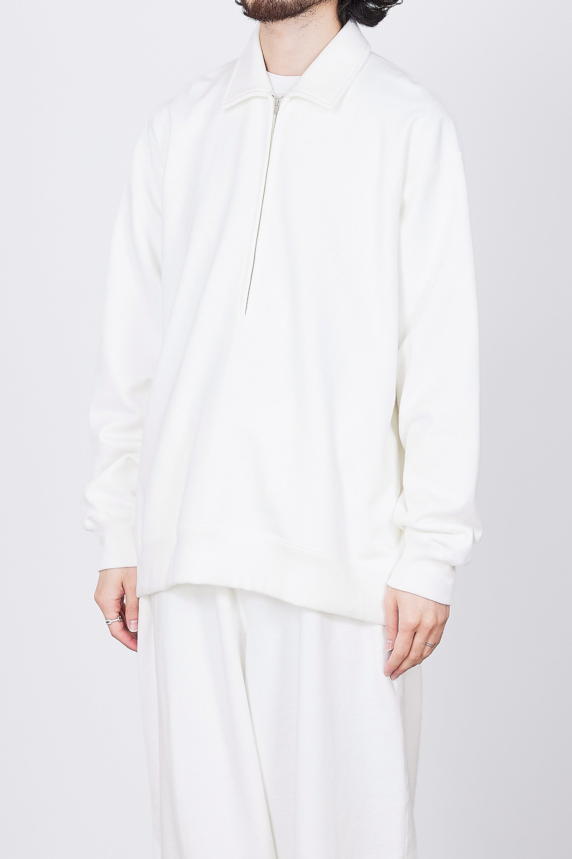 ORGANIC COTTON KNIT FLEECE HALF ZIP POLO, White