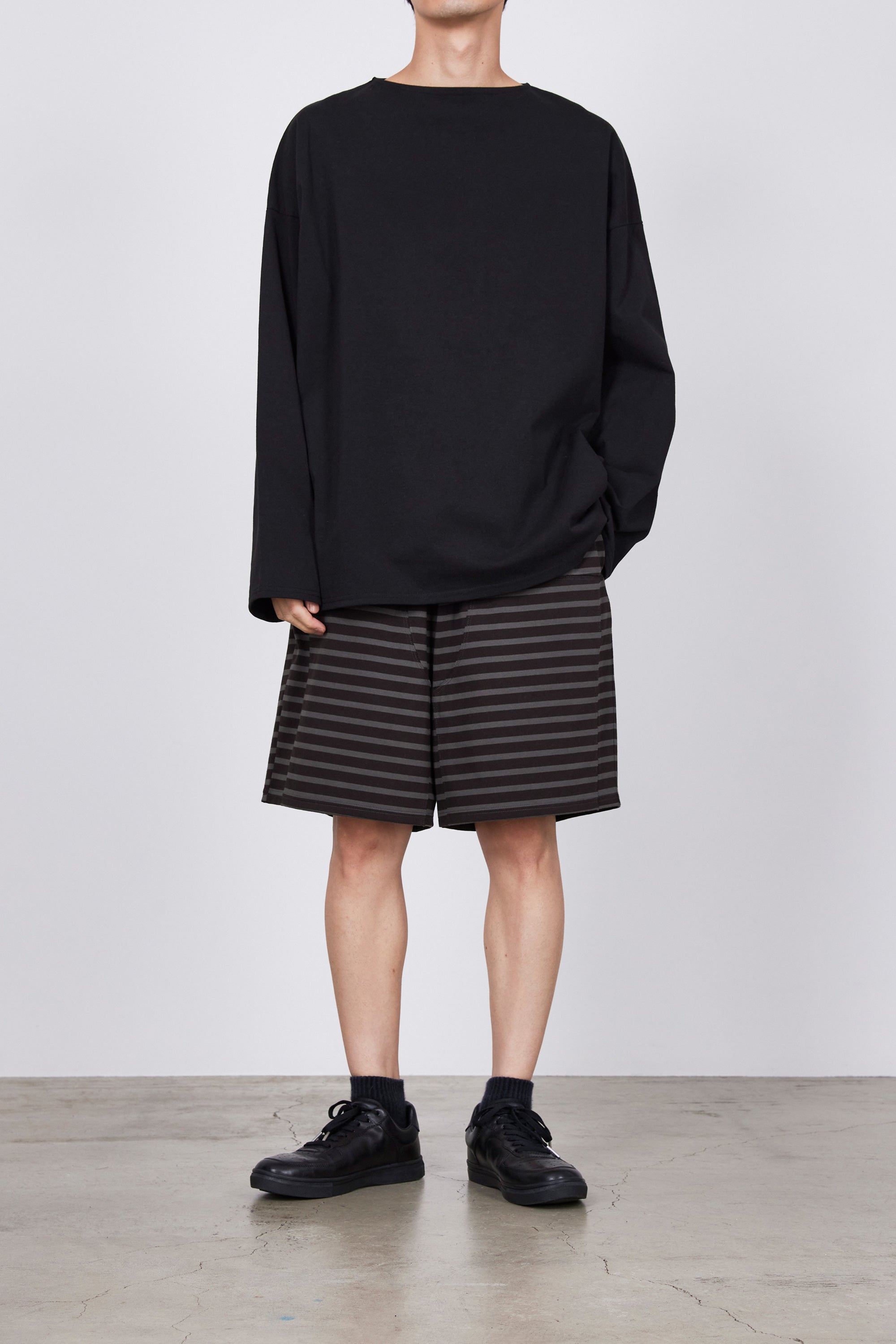 オーガニックコットン30/1引き揃えBD天竺 バスクシャツ, Black