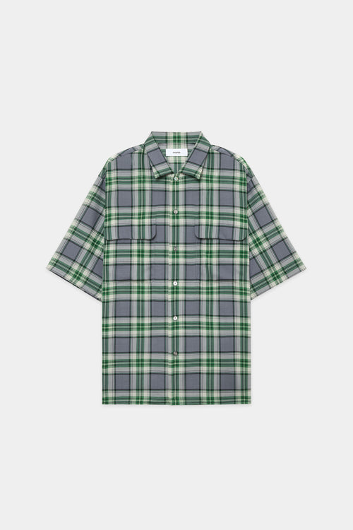 ウール×リサイクルポリエステルビエラ / チェックシャツ S/S, Green Check