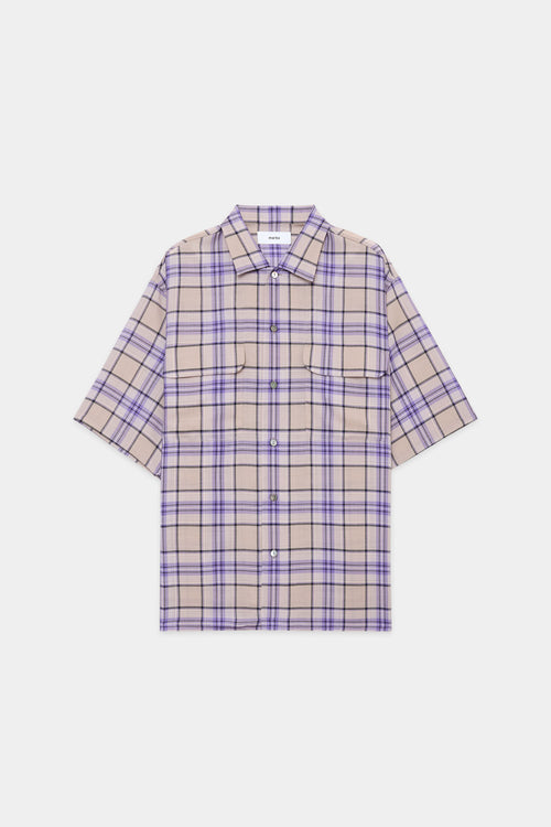 ウール×リサイクルポリエステルビエラ / チェックシャツ S/S, Purple Check