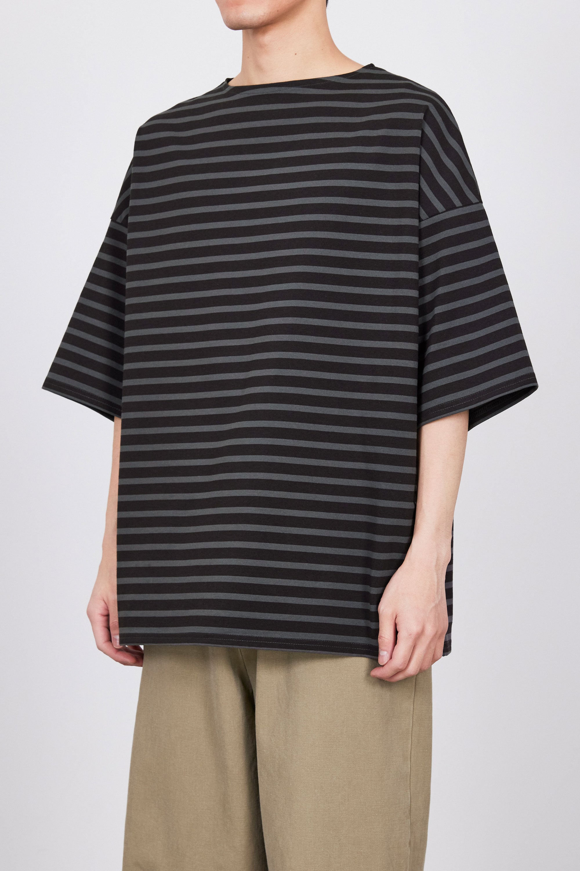 30//1 ORGANIC COTTON KNIT BASQE SHIRT S/S, Brown × Charcoal