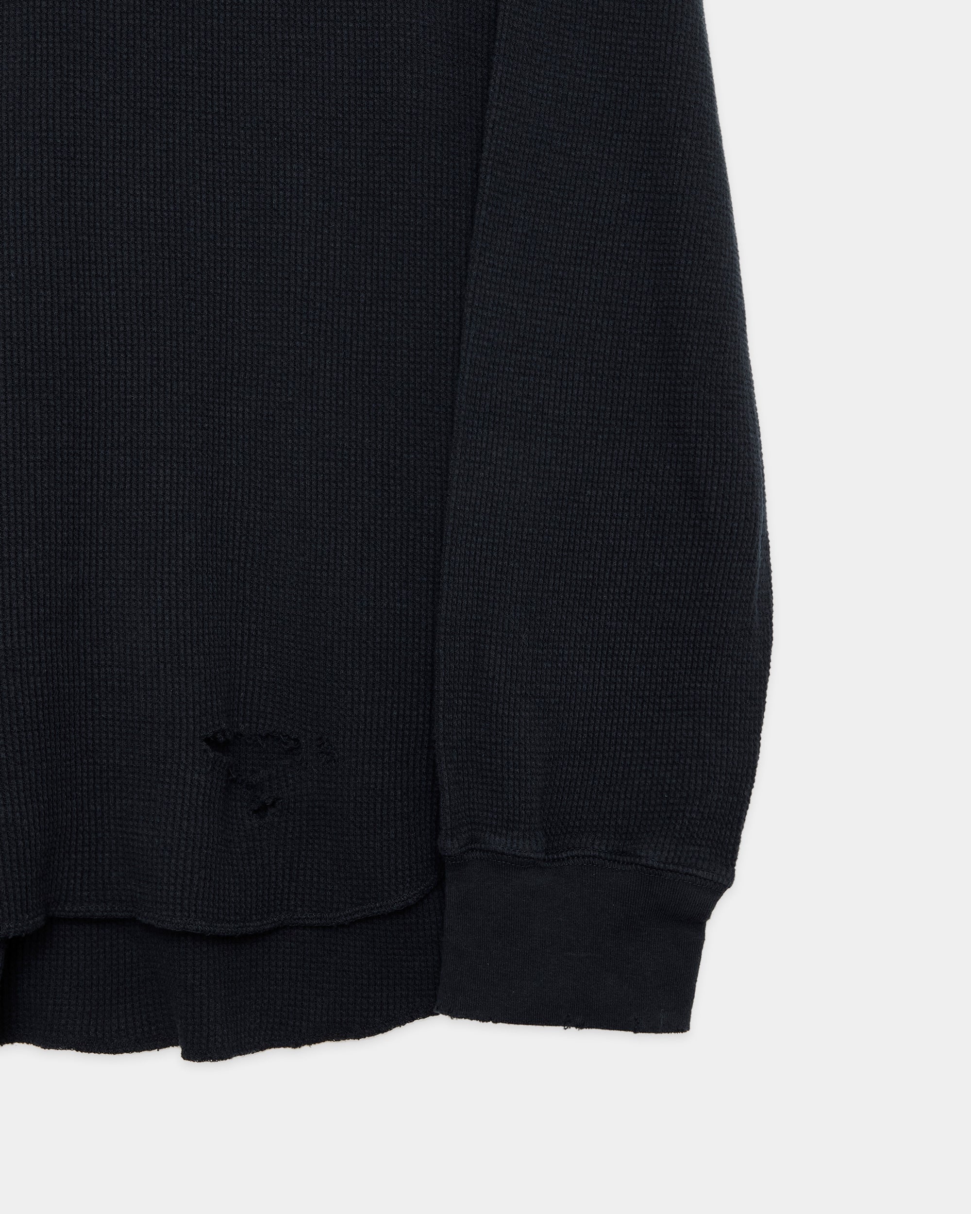 オーガニックコットンワッフル / ワッフルクルーネック, Black