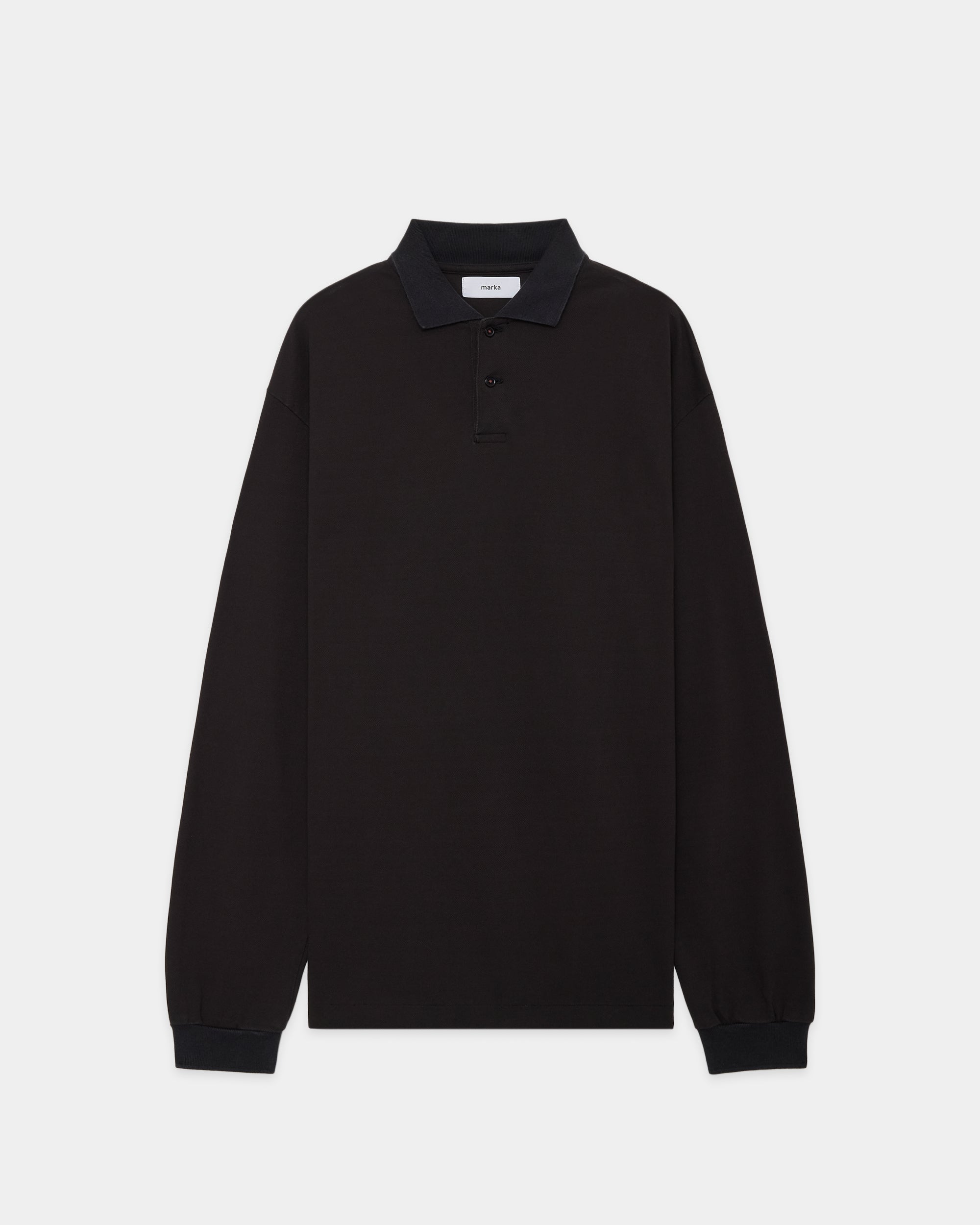 オーガニックコットン強燃ドライカノコ / 2ボタンポロL/S TEE, Ink Black