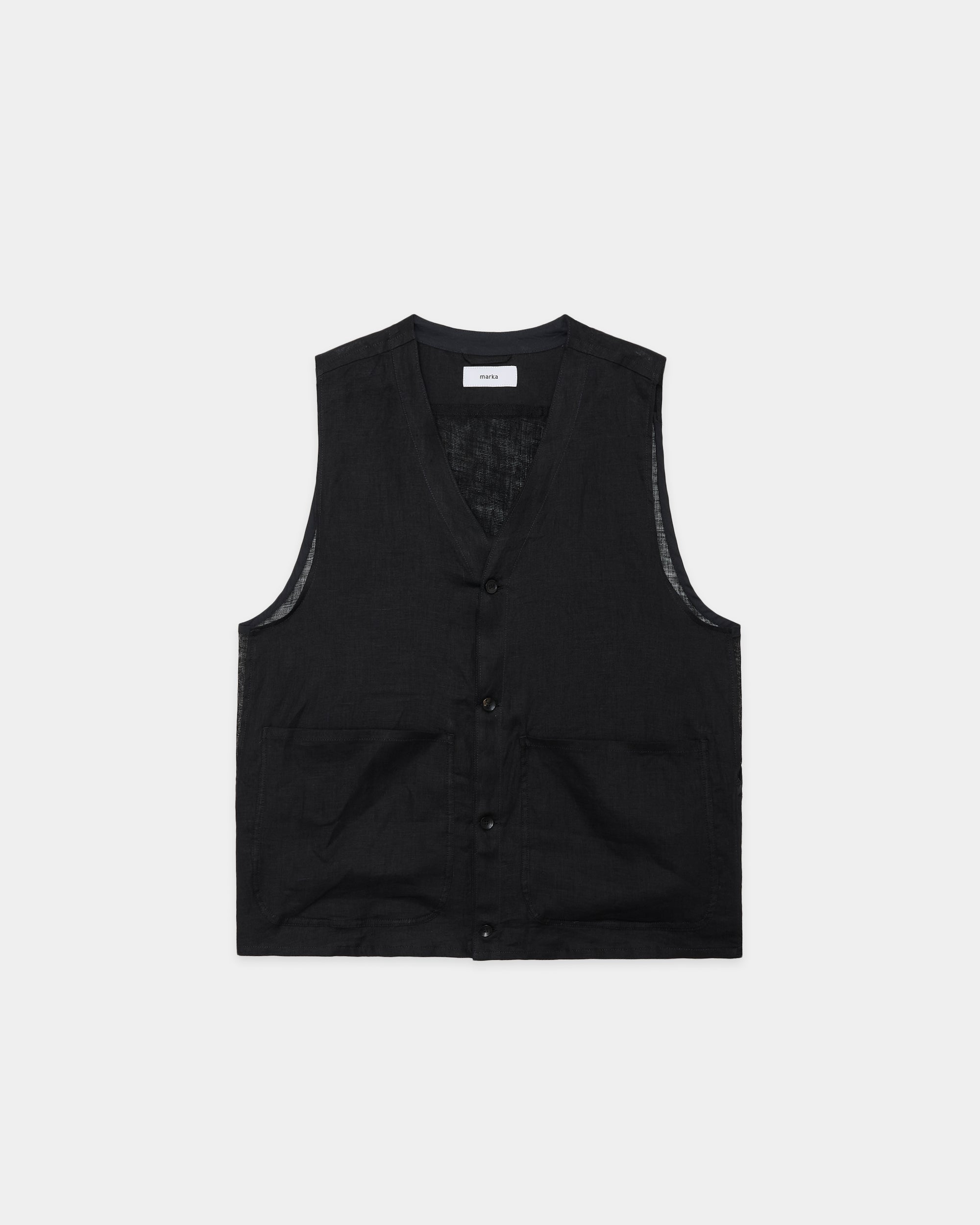 LINEN TROPICAL FIELDMAN VEST, Black