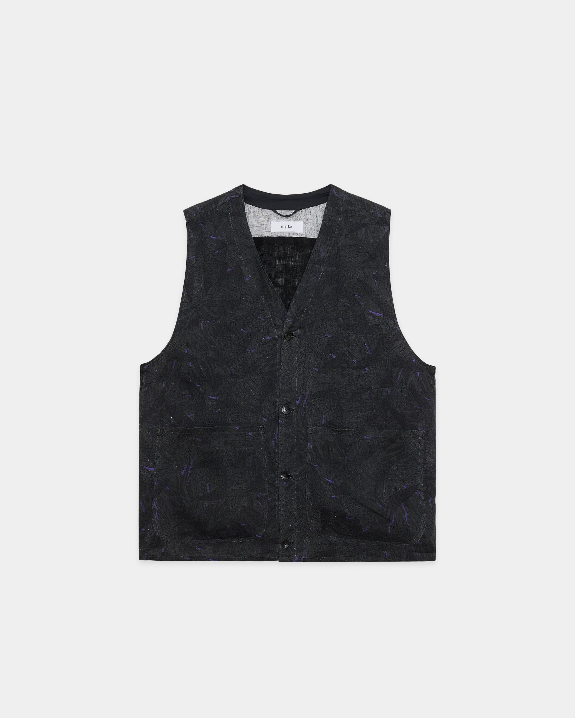 LINEN TROPICAL FIELDMAN VEST, Gray x Purple