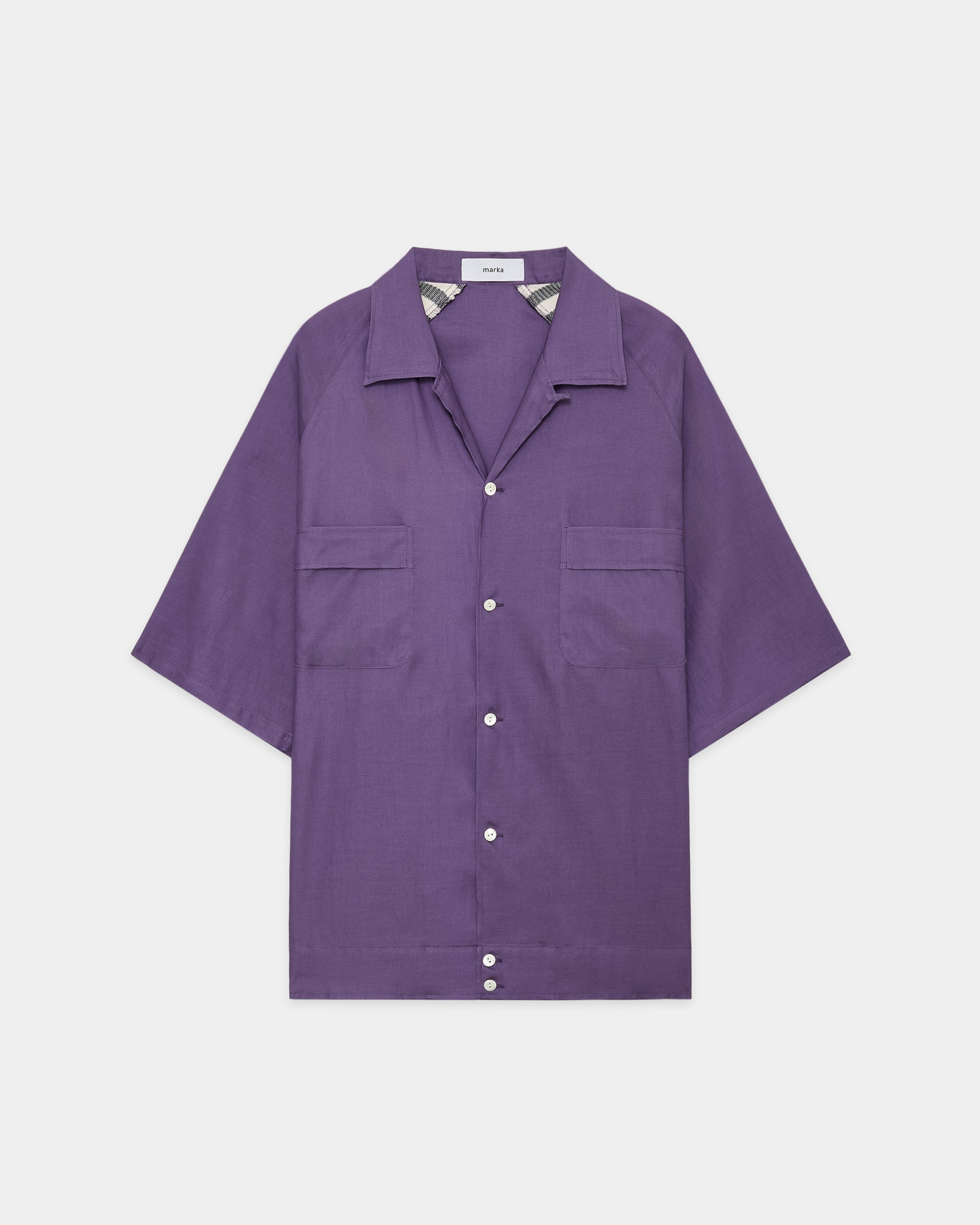 CUPRO×ORGANIC COTTON VIYELLA BOWLING SHIRT, Purple