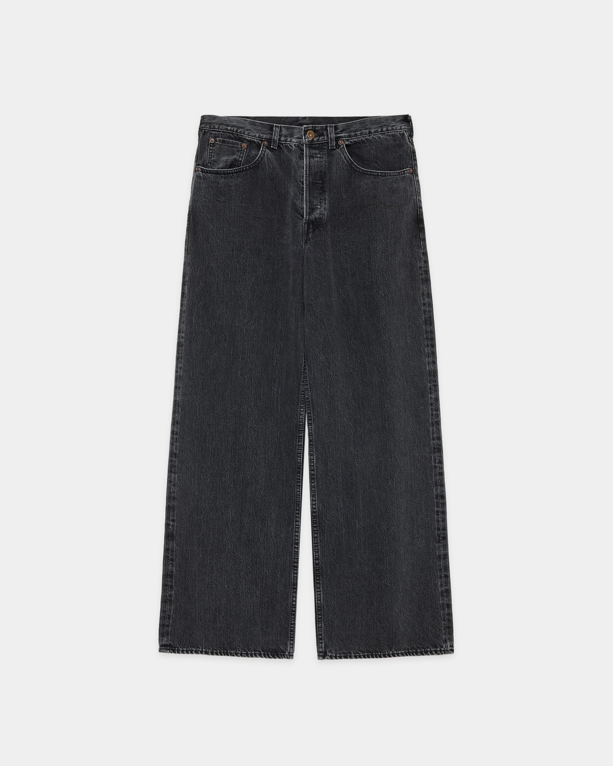 オーガニックコットン 13.5oz セルビッチデニム / ワイドレッグジーンズ, Faded Black