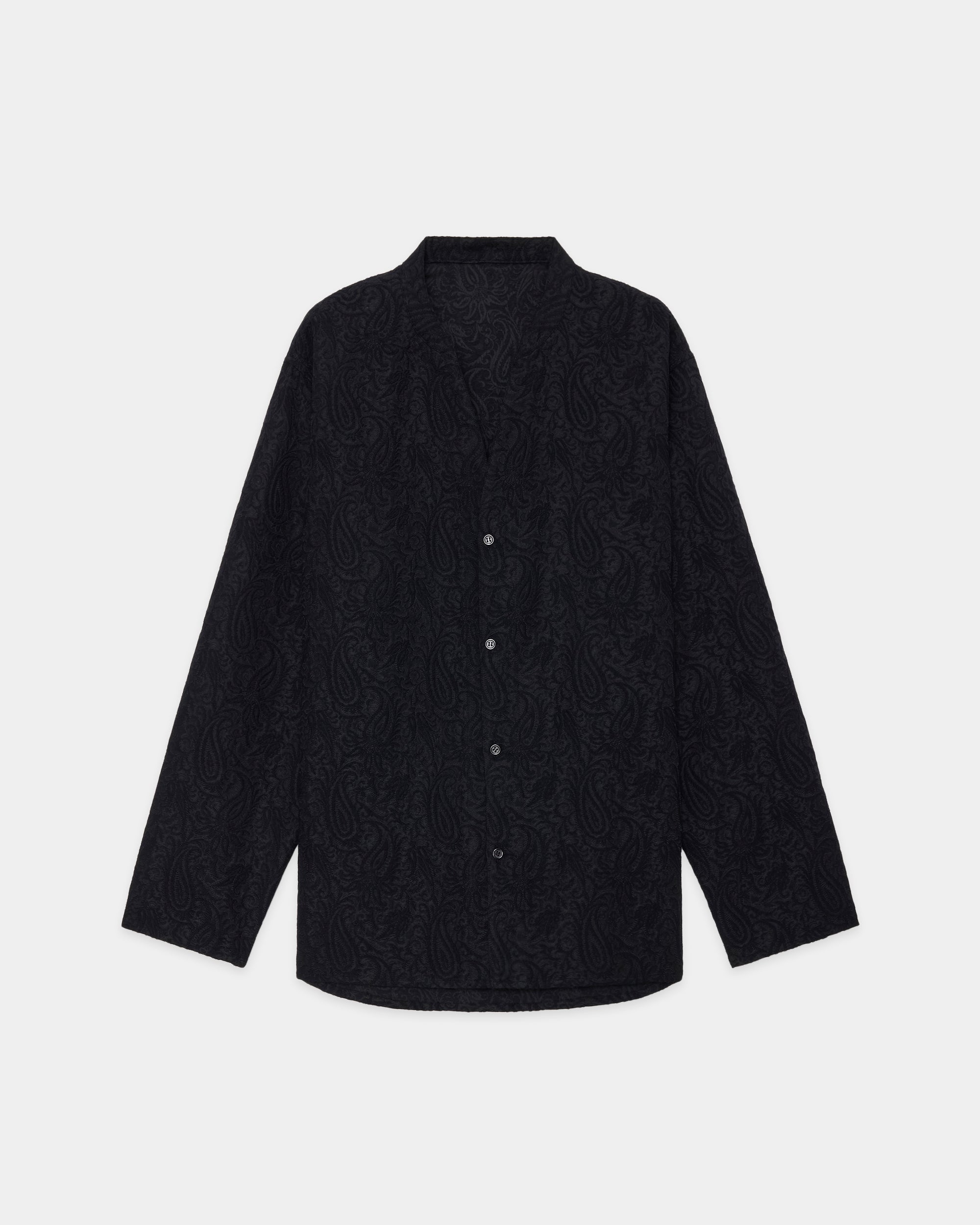 リサイクルポリエステル×リサイクルウール ペイズリージャカード / バンドカラースキッパーシャツ, Dark Navy