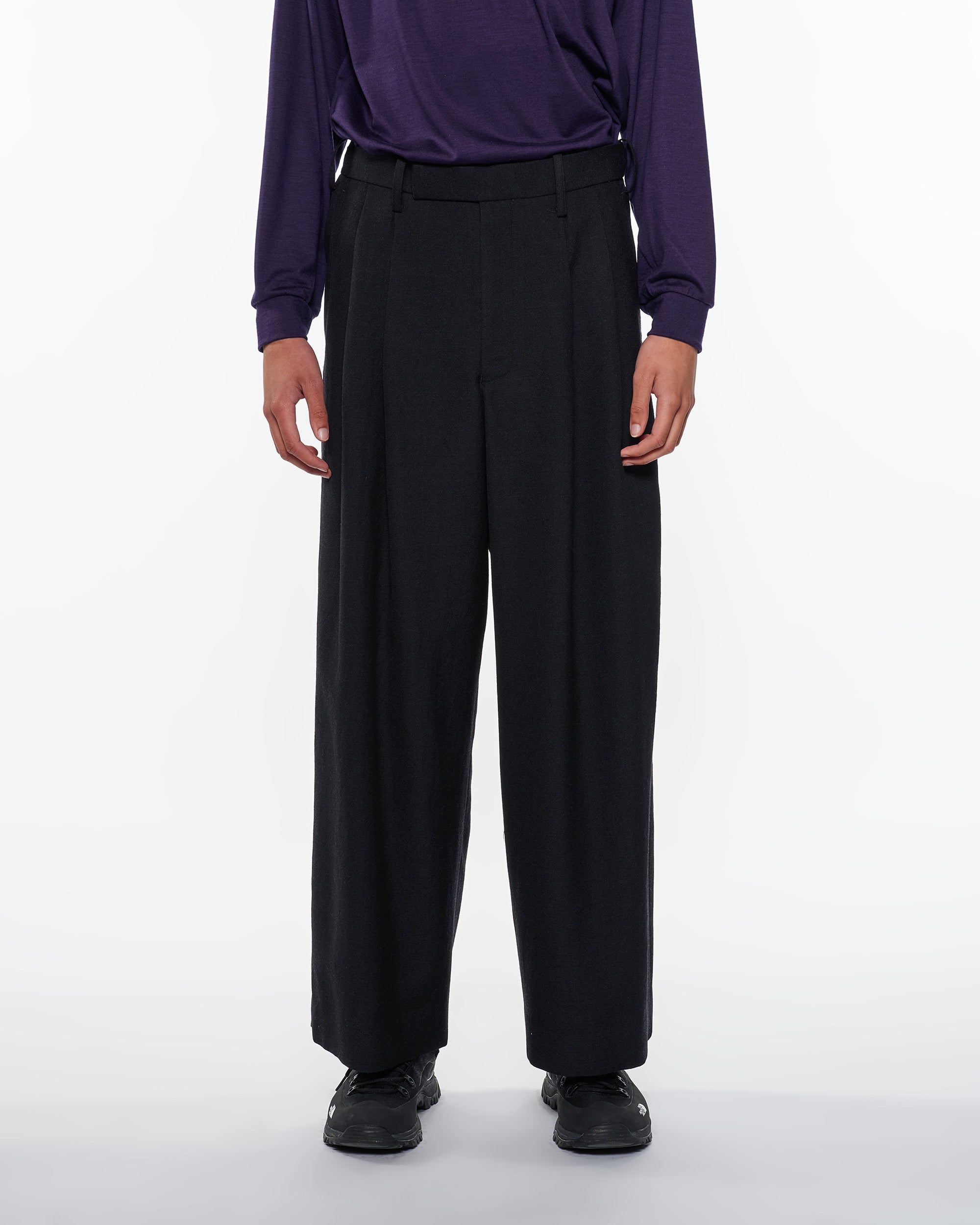 ウールサージ ワッシャータンブラー / 2タックバギートラウザーズ, Chambray Black