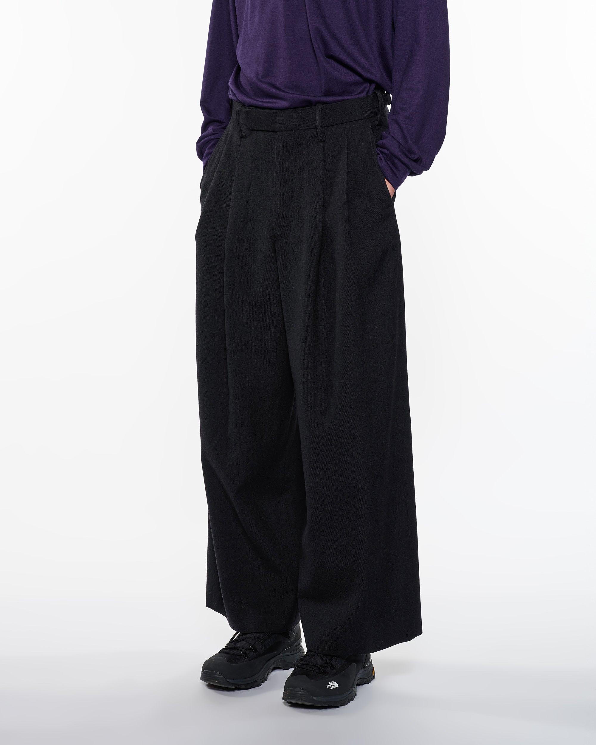 ウールサージ ワッシャータンブラー / 2タックバギートラウザーズ, Chambray Black