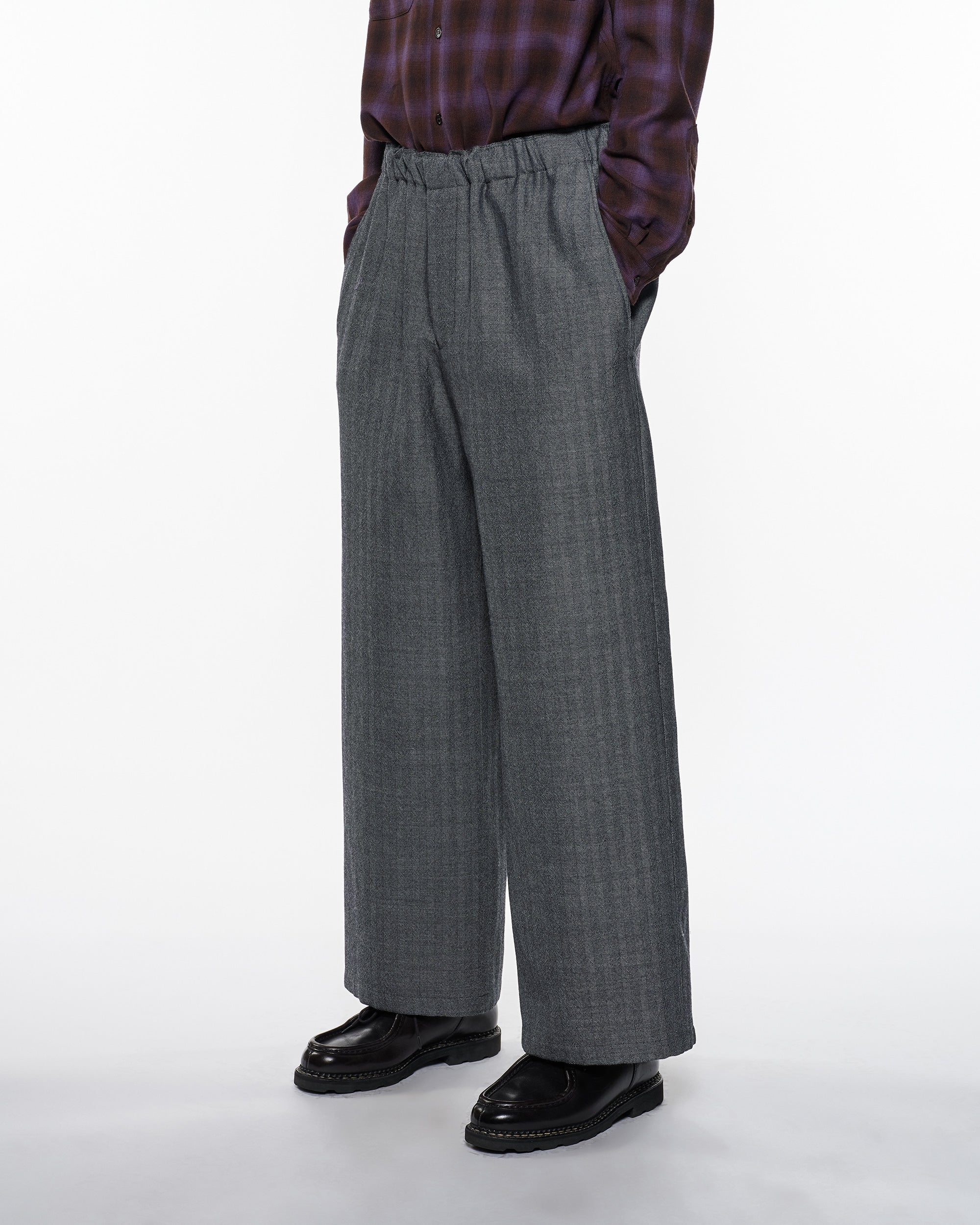 ウールサージ ワッシャータンブラー / ワイドレッグイージーパンツ, Herringbone