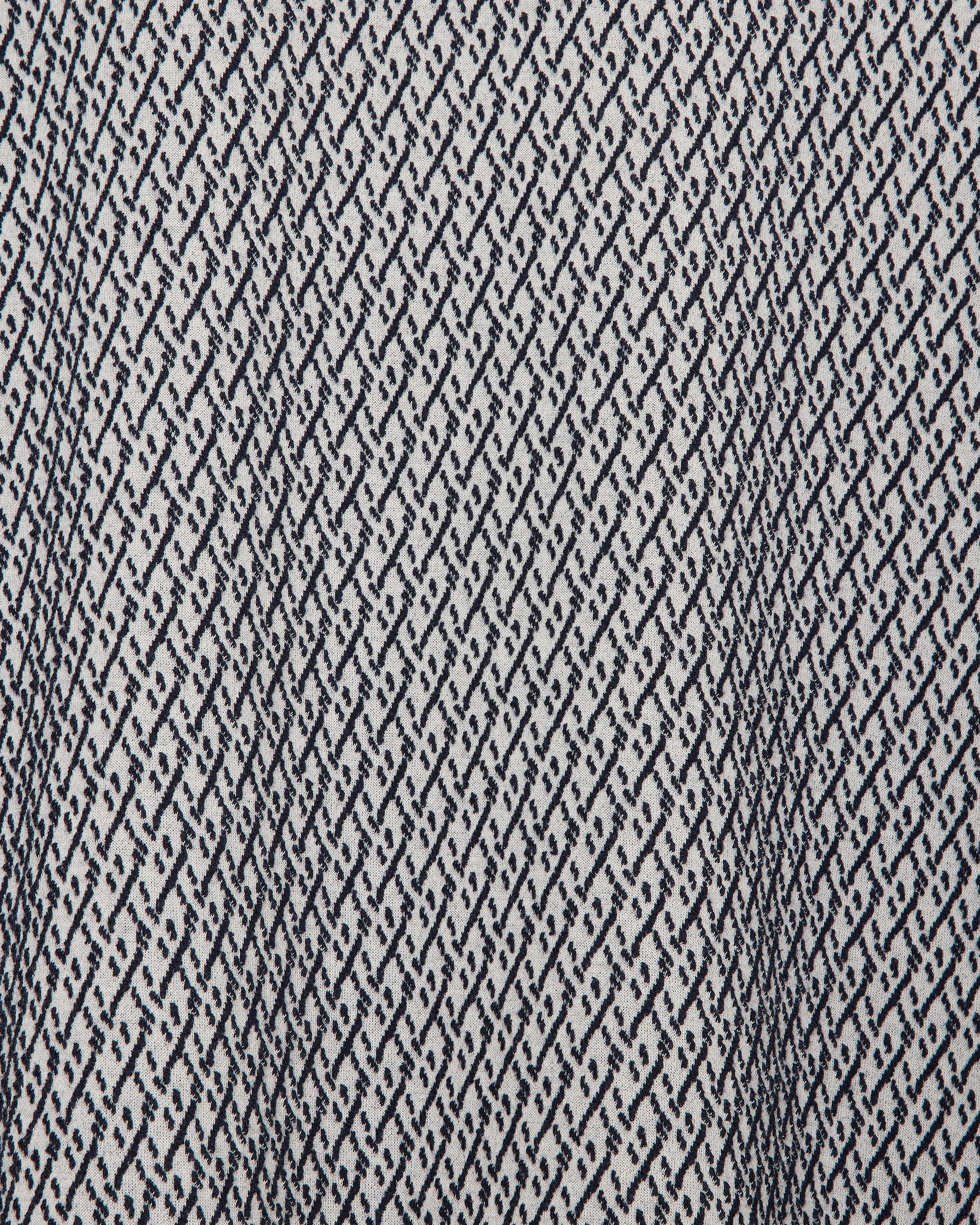 オーガニックコットン幾何柄ジャカード / 2ボタンポロL/S Tee, Ivory × Navy