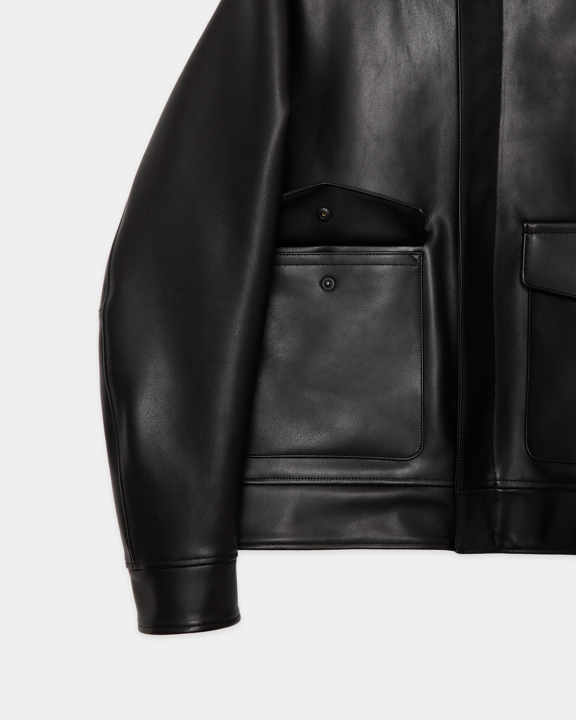 Sheep Leather Leather Flight Jacket, Black