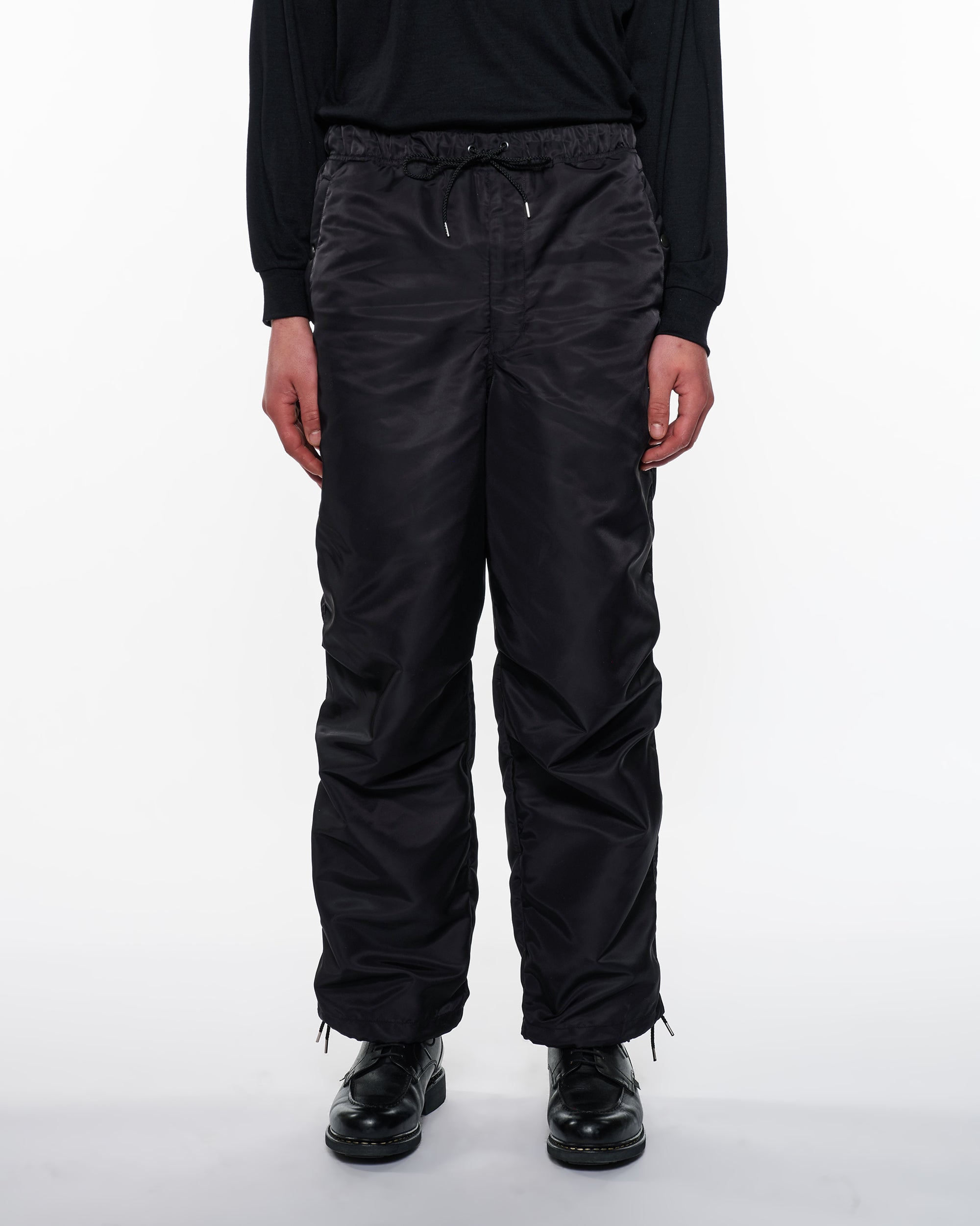 Nylon Twill Nylon Knee Tuck Pants, Black