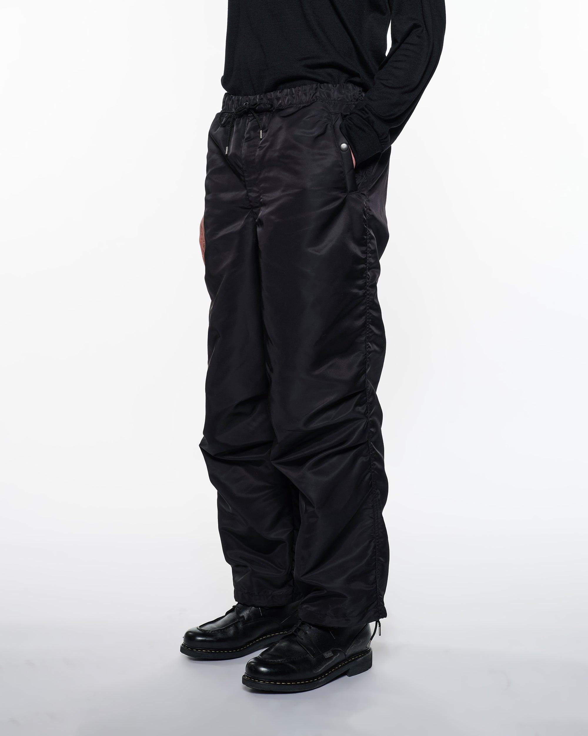 Nylon Twill Nylon Knee Tuck Pants, Black