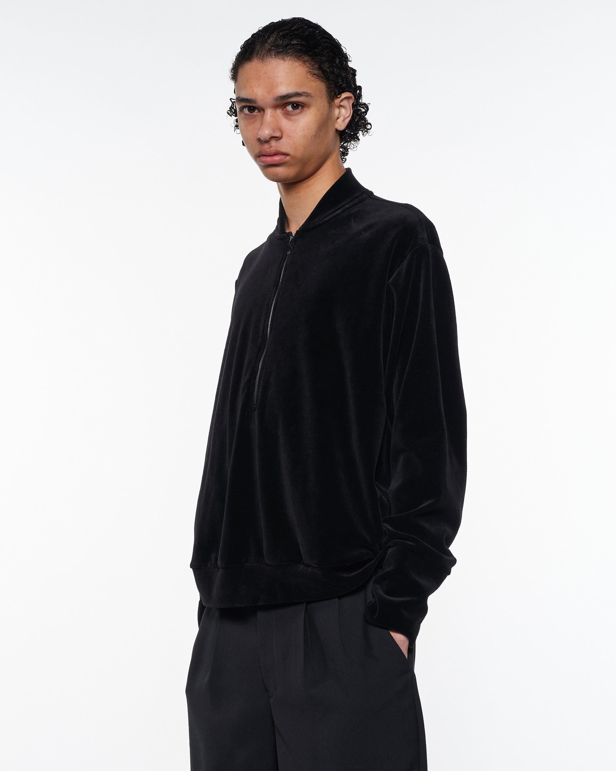30/- Organic Cotton Velour Half Zip Track Jacket, Dark Navy