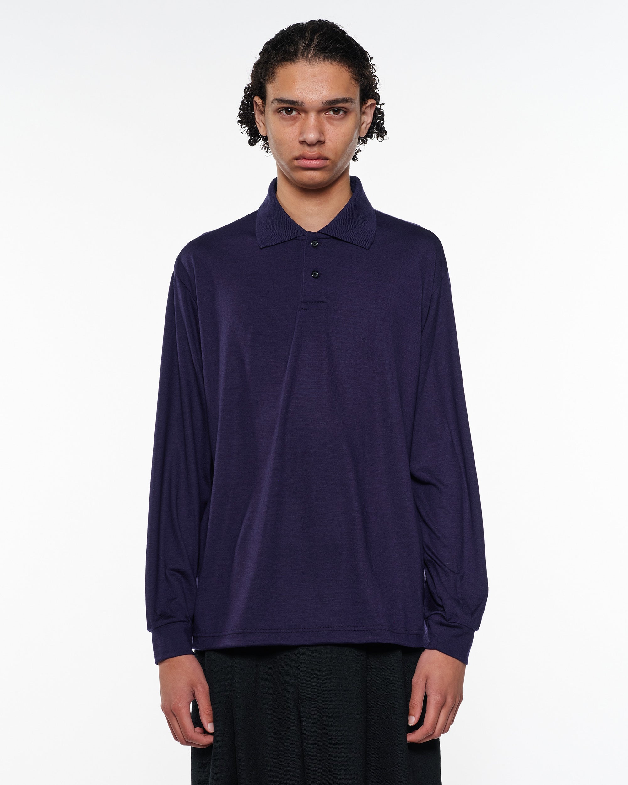 ウォッシャブルウール天竺 / 2ボタンポロL/S Tee, Dark Purple