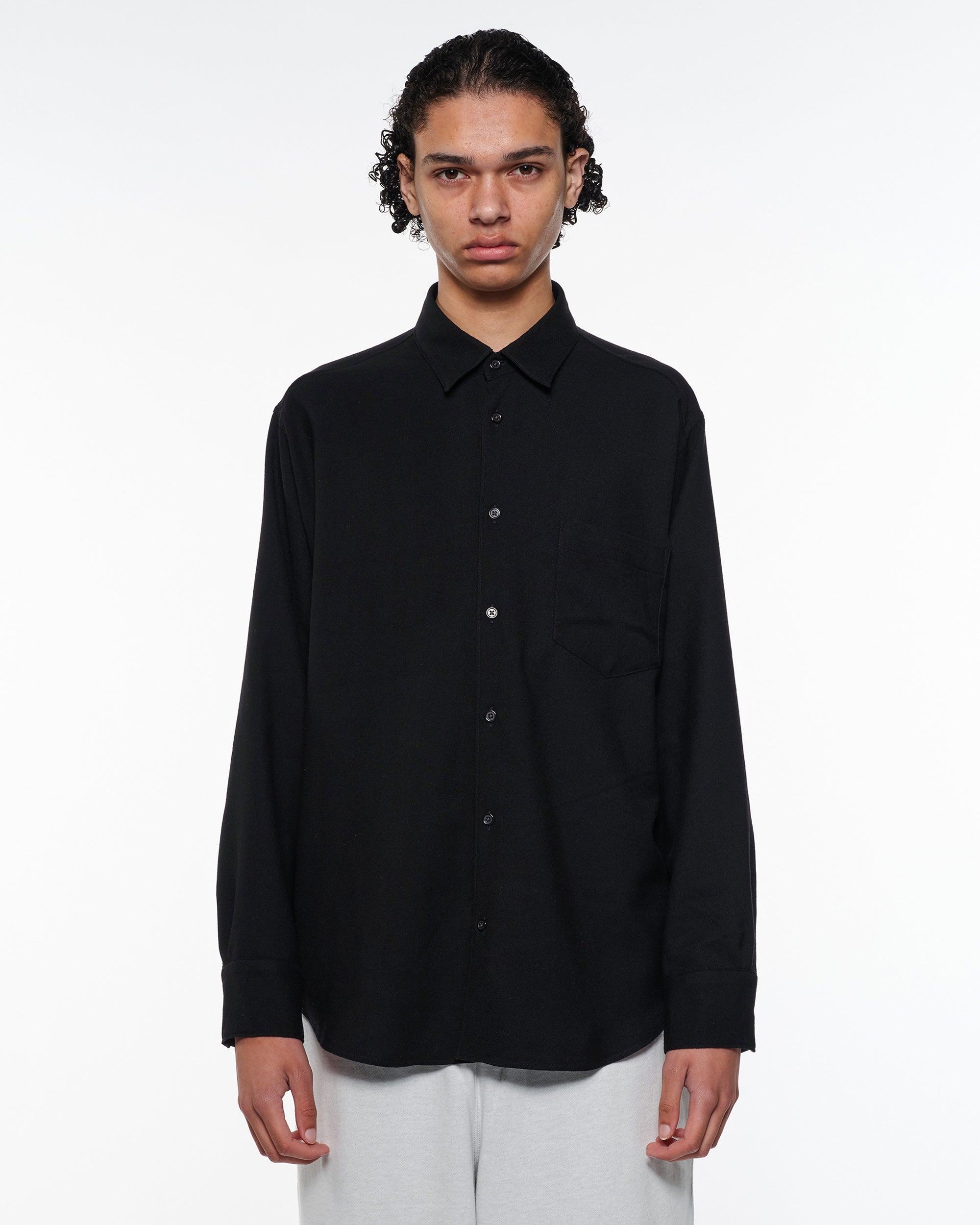 Super 140S 2/96 Wool Viyella Regular Collar Shirt, Dark Navy