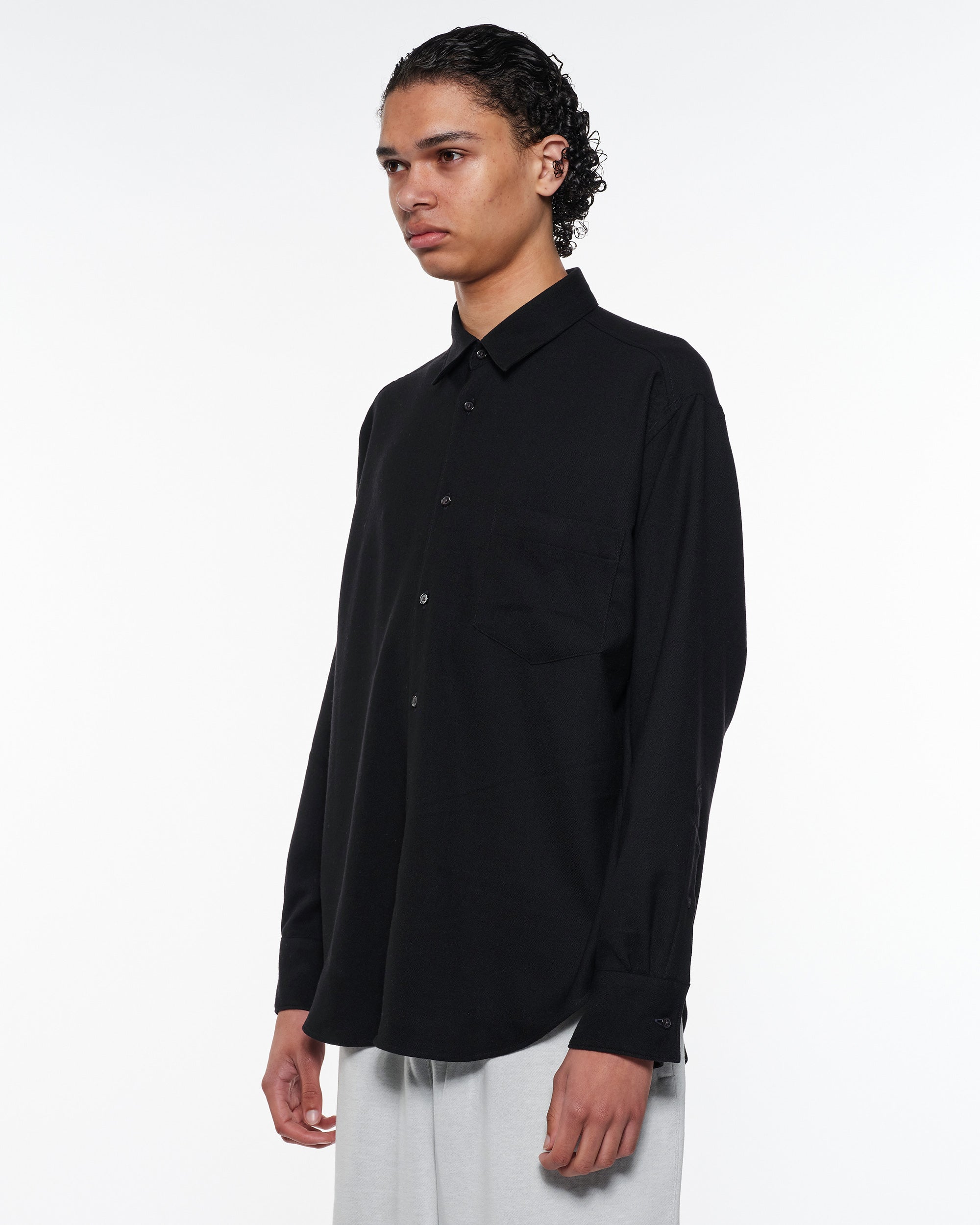 Super 140S 2/96 Wool Viyella Regular Collar Shirt, Dark Navy