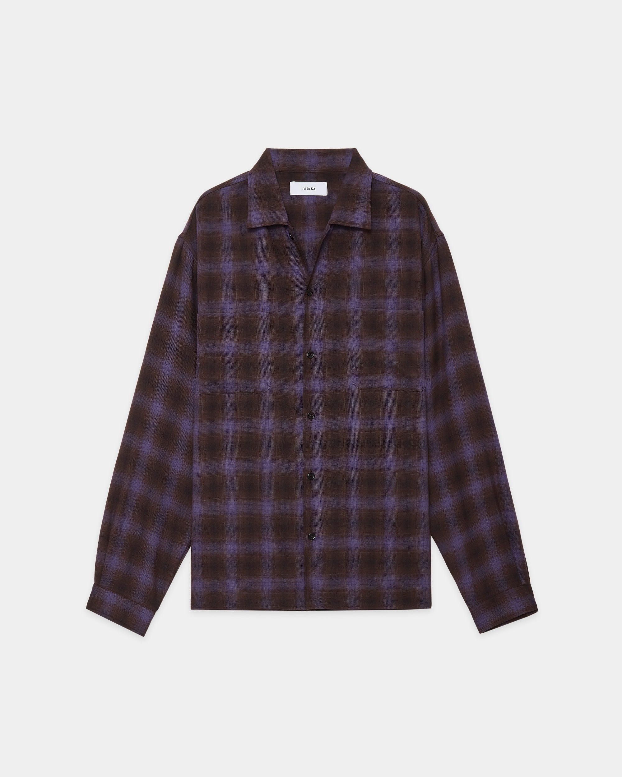 スーパー140'sウールビエラワッシャー タンブラー / ダブルポケットオープンカラーL/Sシャツ, Purple Check
