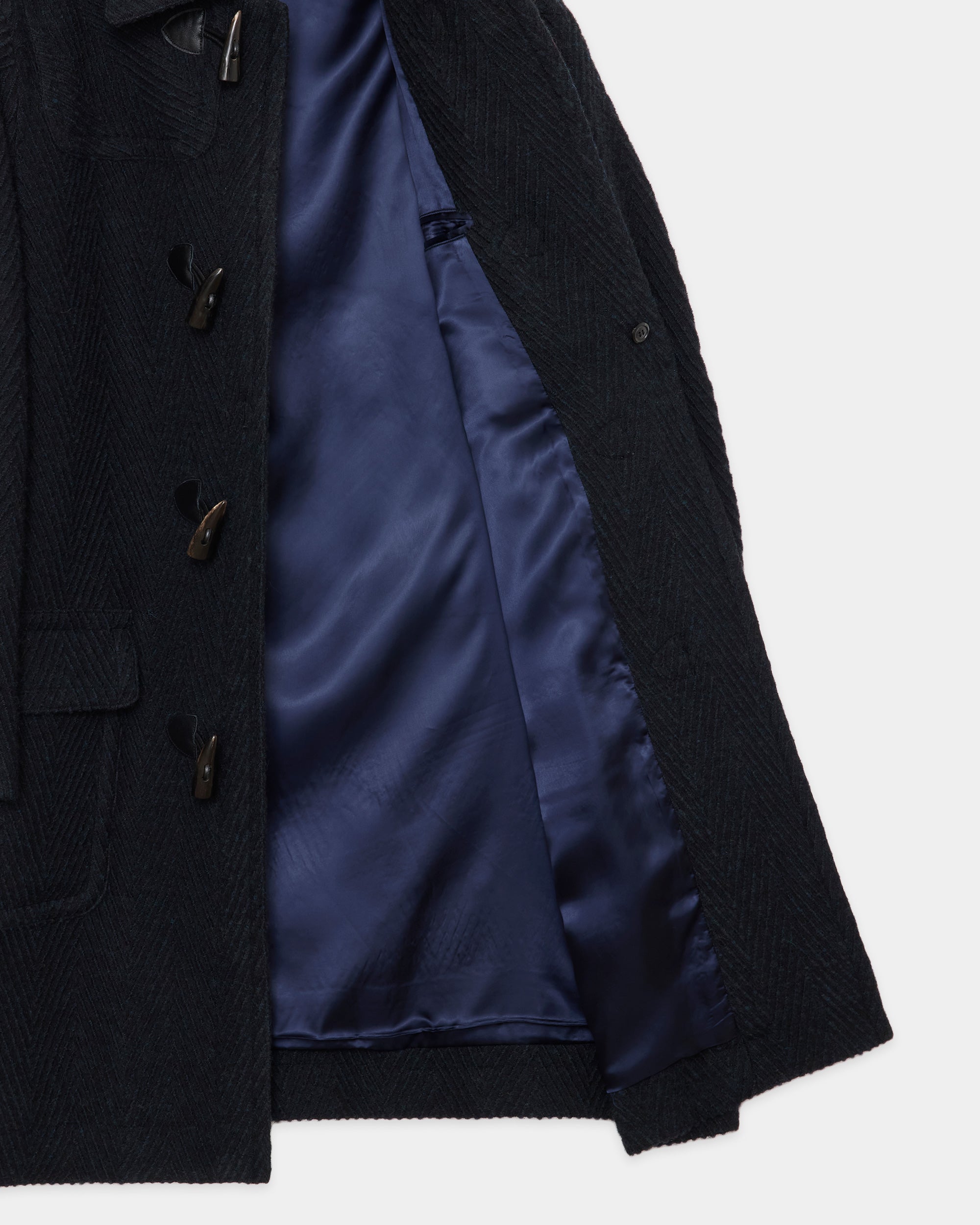 シェトランドウールオーガニックコットン ビッグ へリンボン / ダッフルコート, Top Black