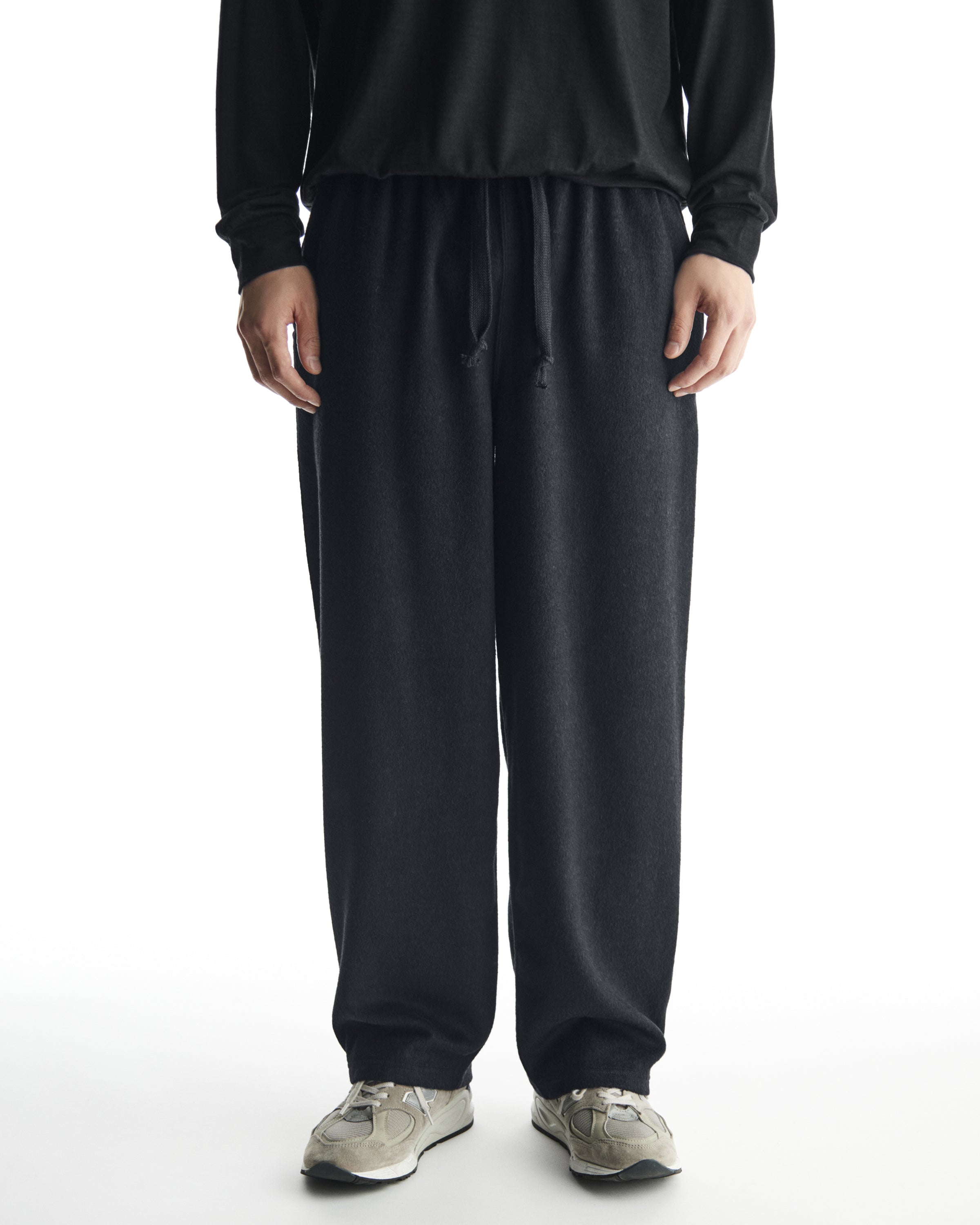 WOOL SILK BEAVER TRACK PANTS, Dark Navy