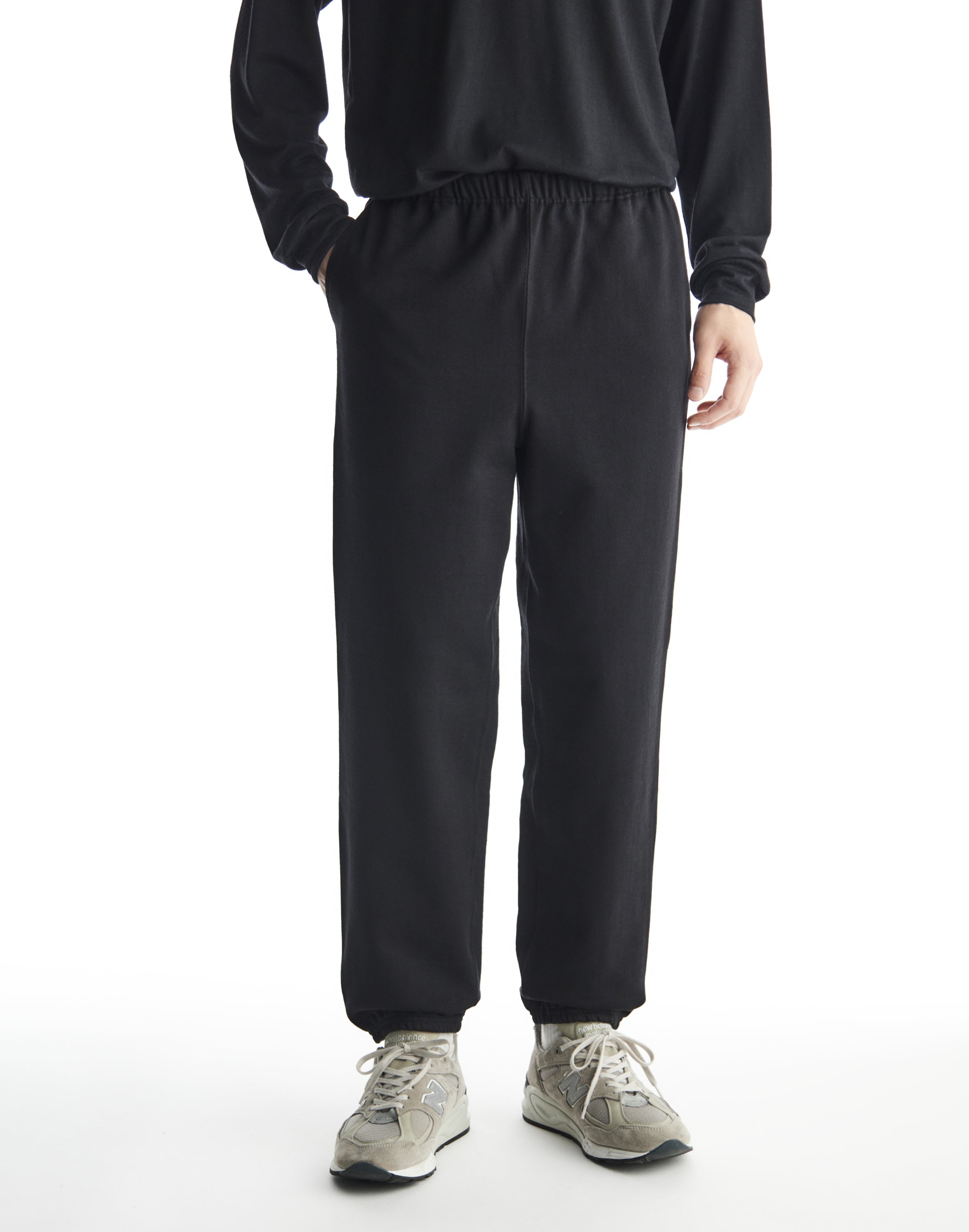 ORGANIC COTTON HEAVY FLEECE GYM PANTS, Black