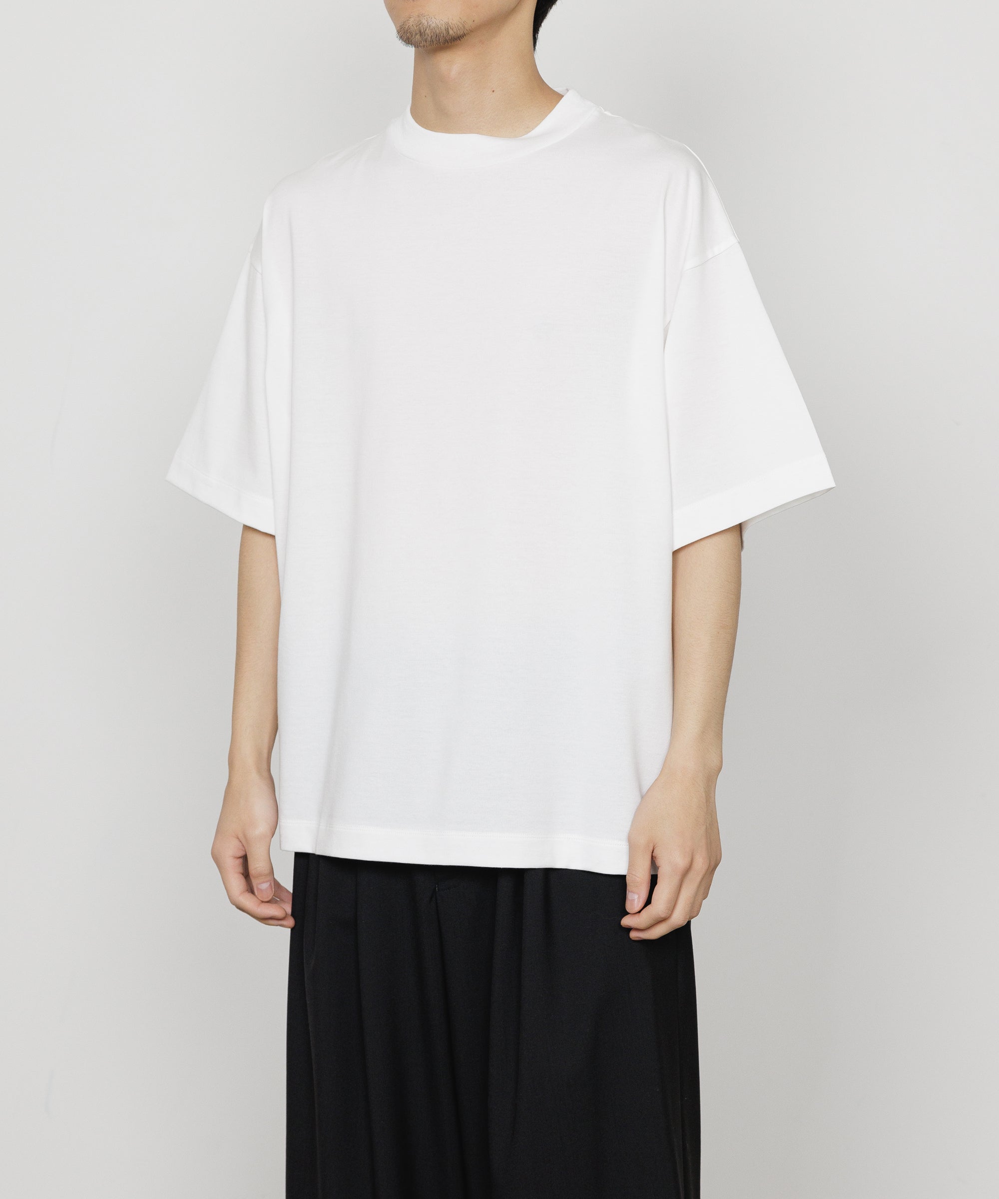 PERUVIAN PIMA ORGANIC COTTON KNIT MOCK NECK Tee, White