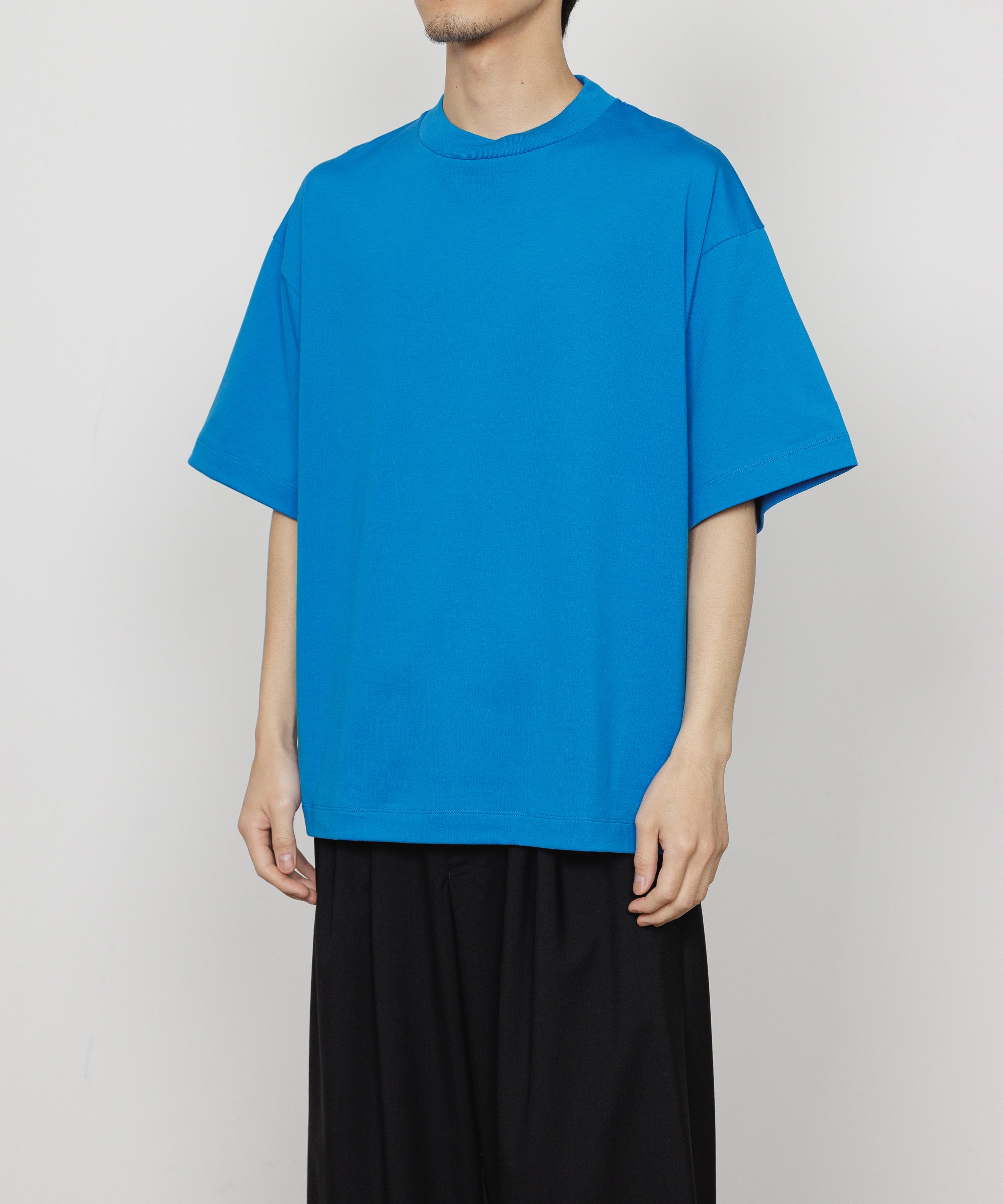 PERUVIAN PIMA ORGANIC COTTON KNIT MOCK NECK Tee, Blue