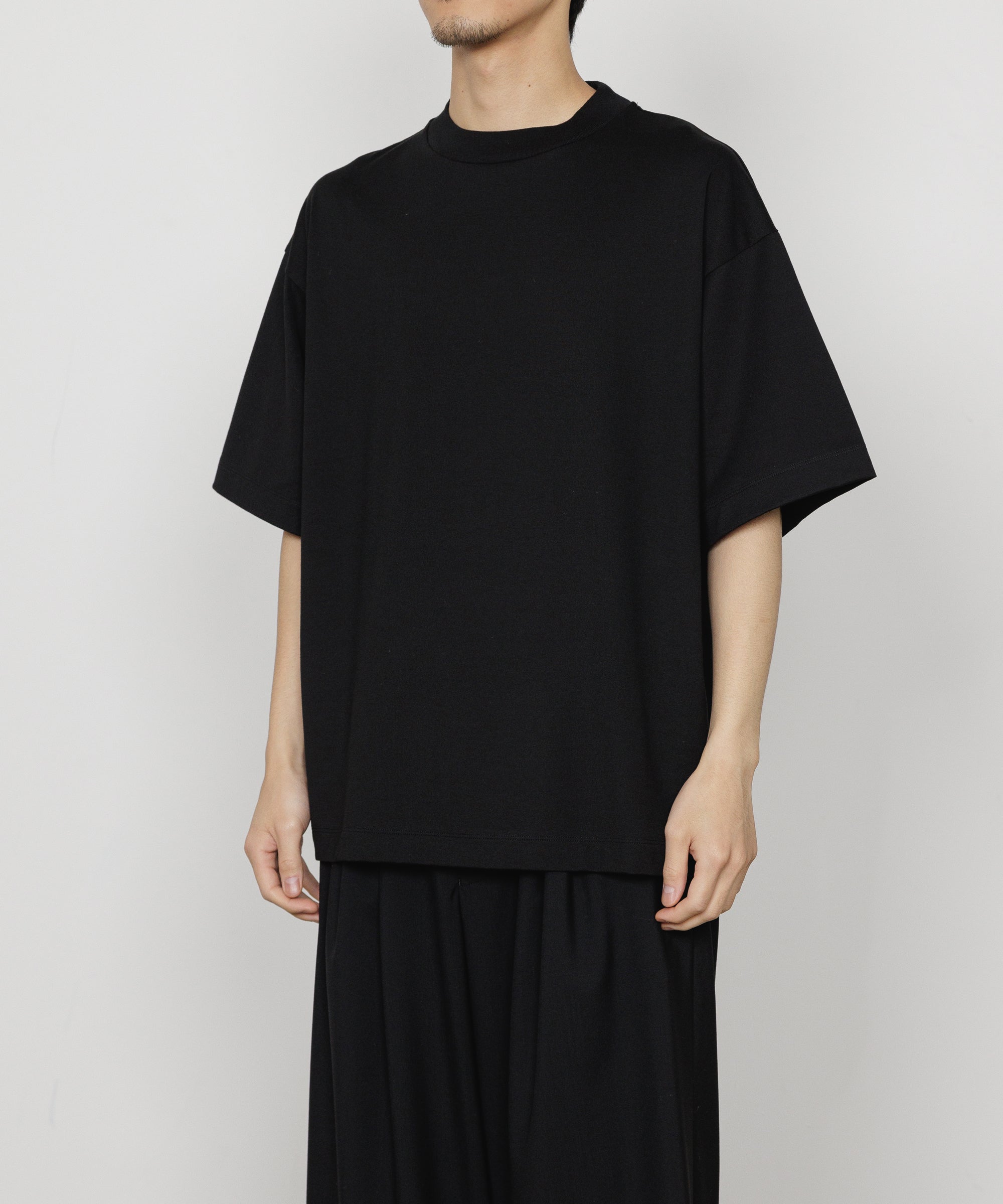 PERUVIAN PIMA ORGANIC COTTON KNIT MOCK NECK Tee, Black