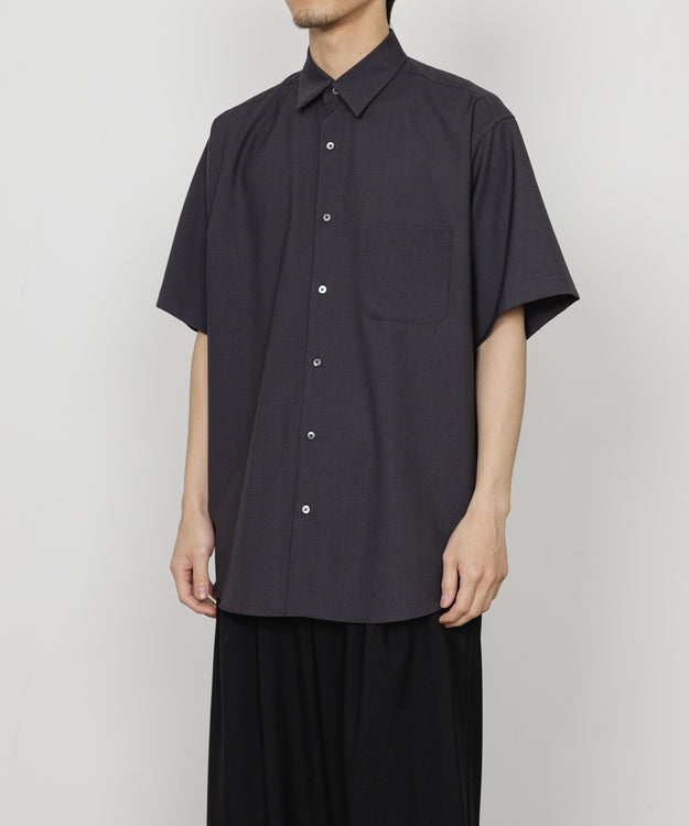 ORGANIC WOOL 2/80 TROPICAL COMFORT FIT S/S SHIRT, Charcoal