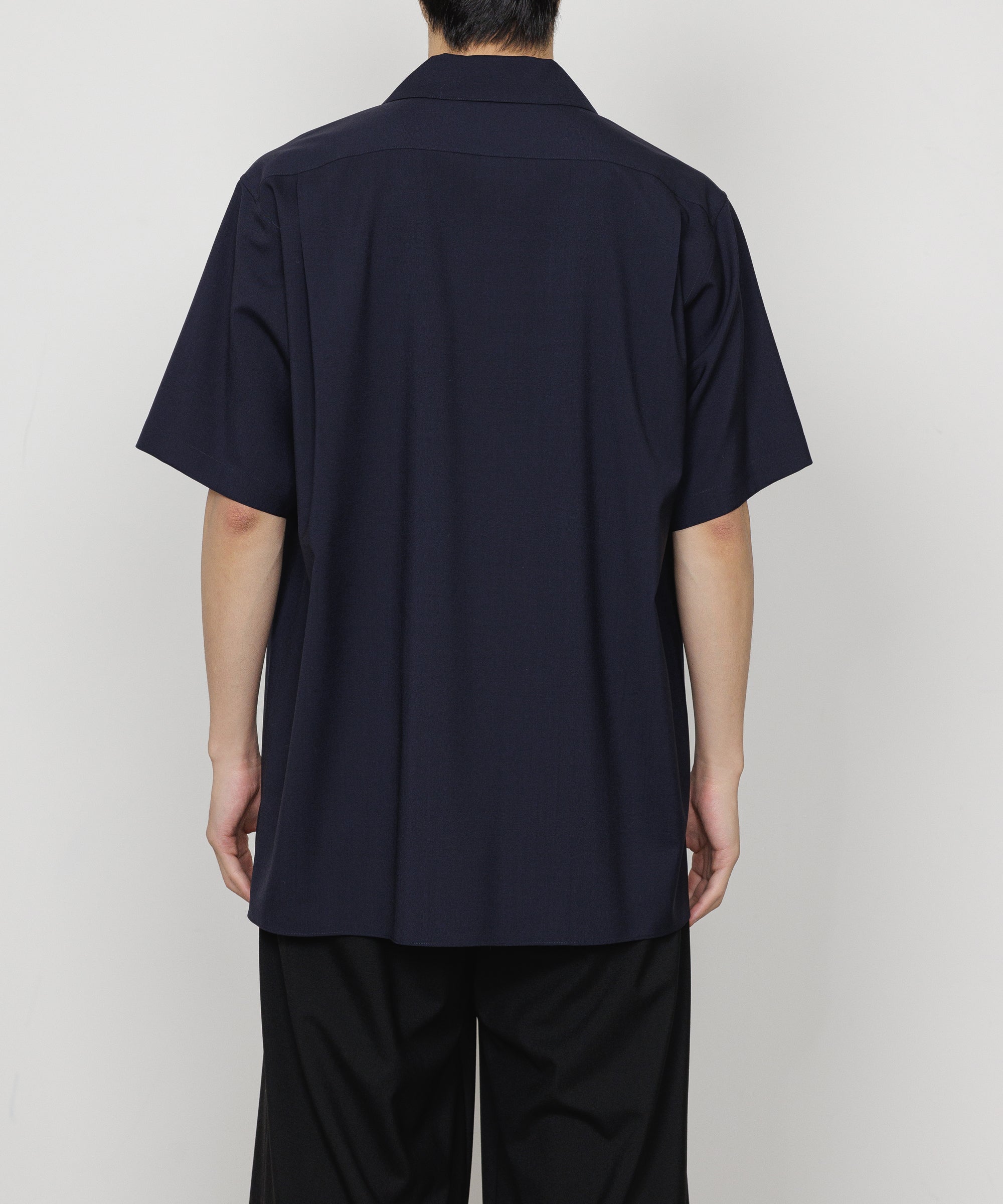 オーガニックウール 2/80 トロピカル / イタリアンオープンカラーS/Sシャツ, Navy