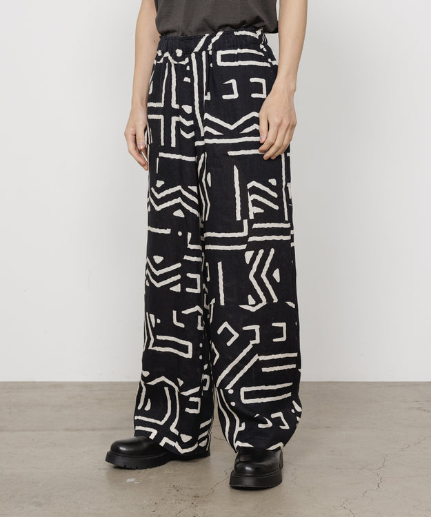 LINEN TROPICAL WIDE LEG EASY PANTS, Black x Ivory