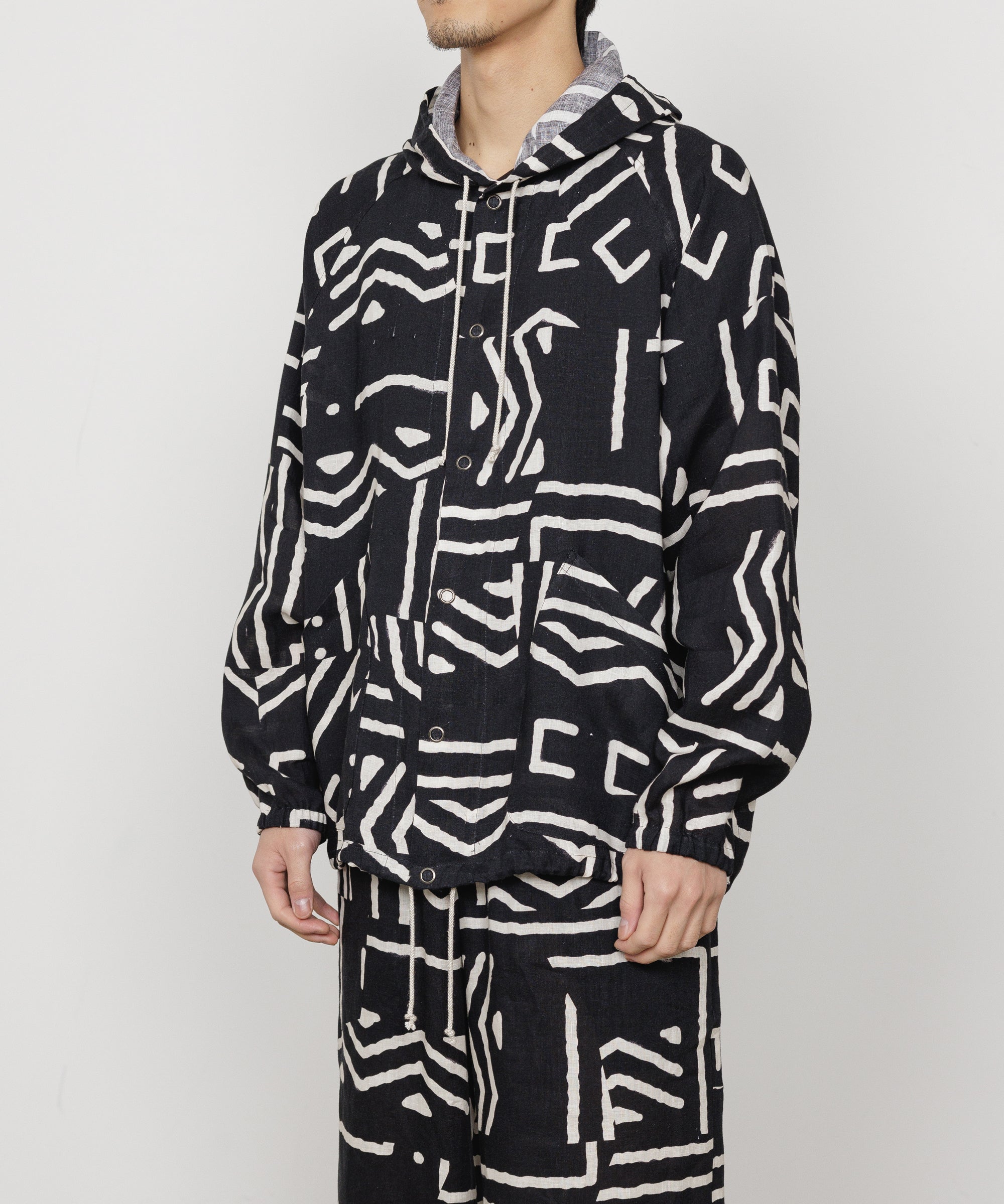 LINEN TROPICAL PARKA, Black x Ivory