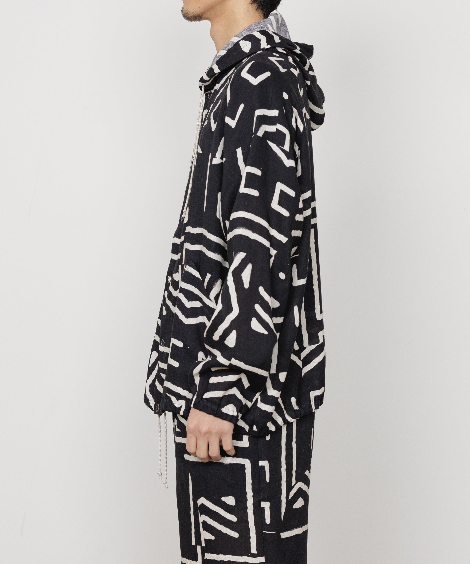 LINEN TROPICAL PARKA, Black x Ivory