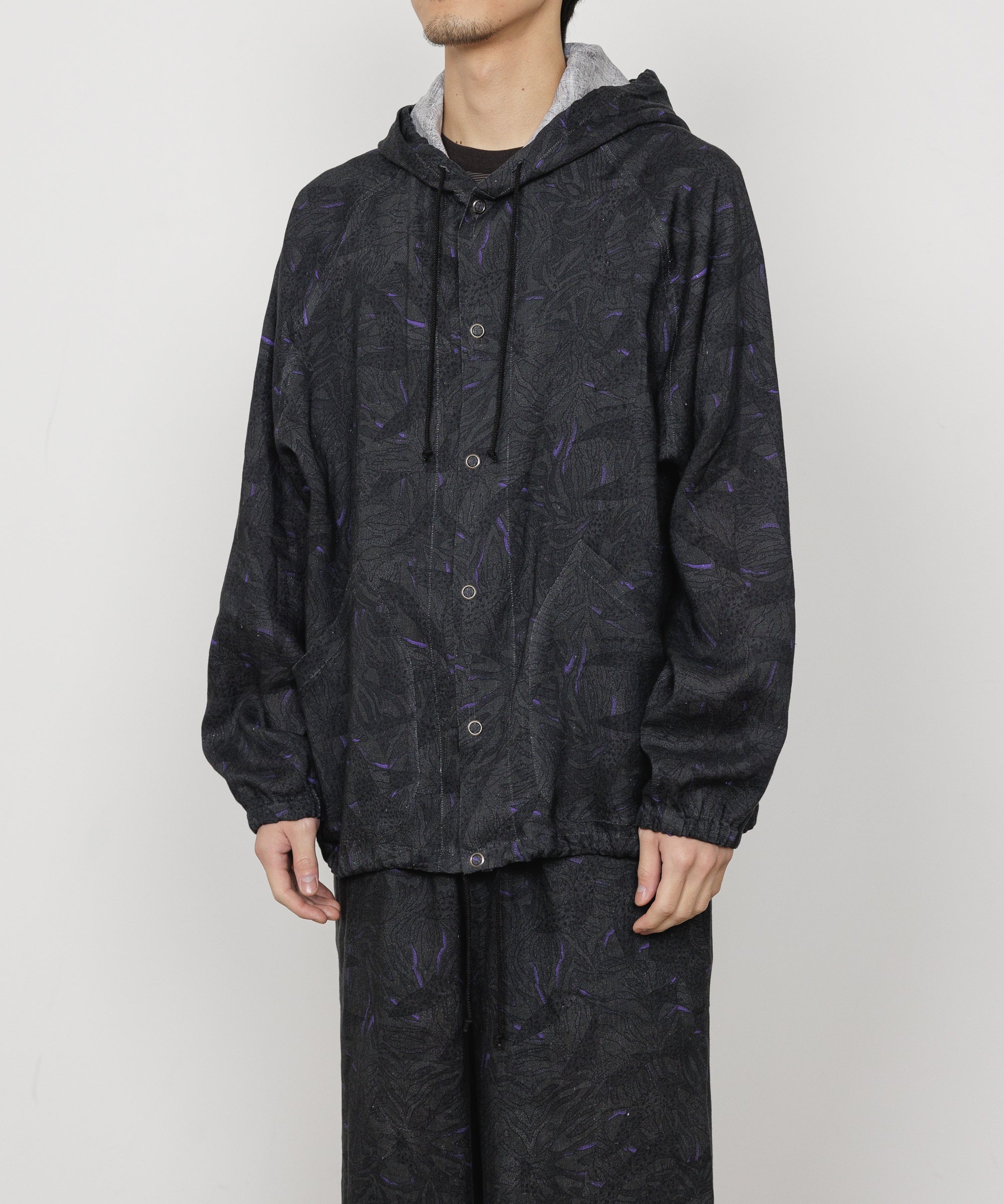LINEN TROPICAL PARKA, Gray x Purple