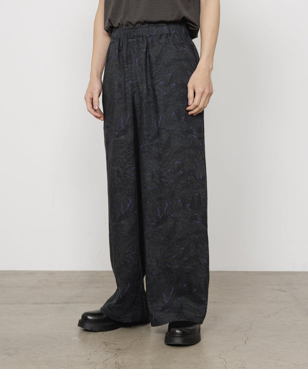 LINEN TROPICAL WIDE LEG EASY PANTS, Gray x Purple