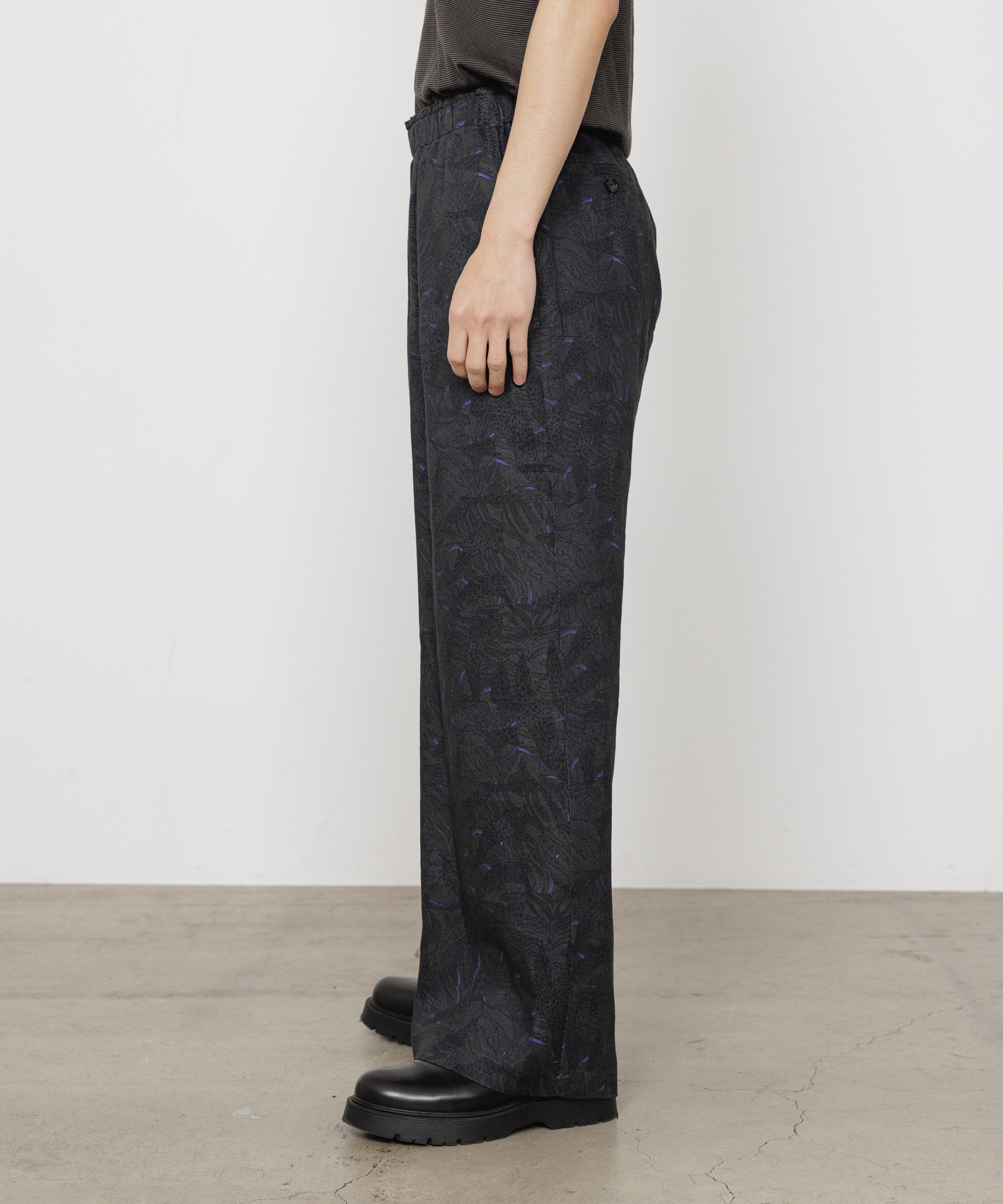 LINEN TROPICAL WIDE LEG EASY PANTS, Gray x Purple
