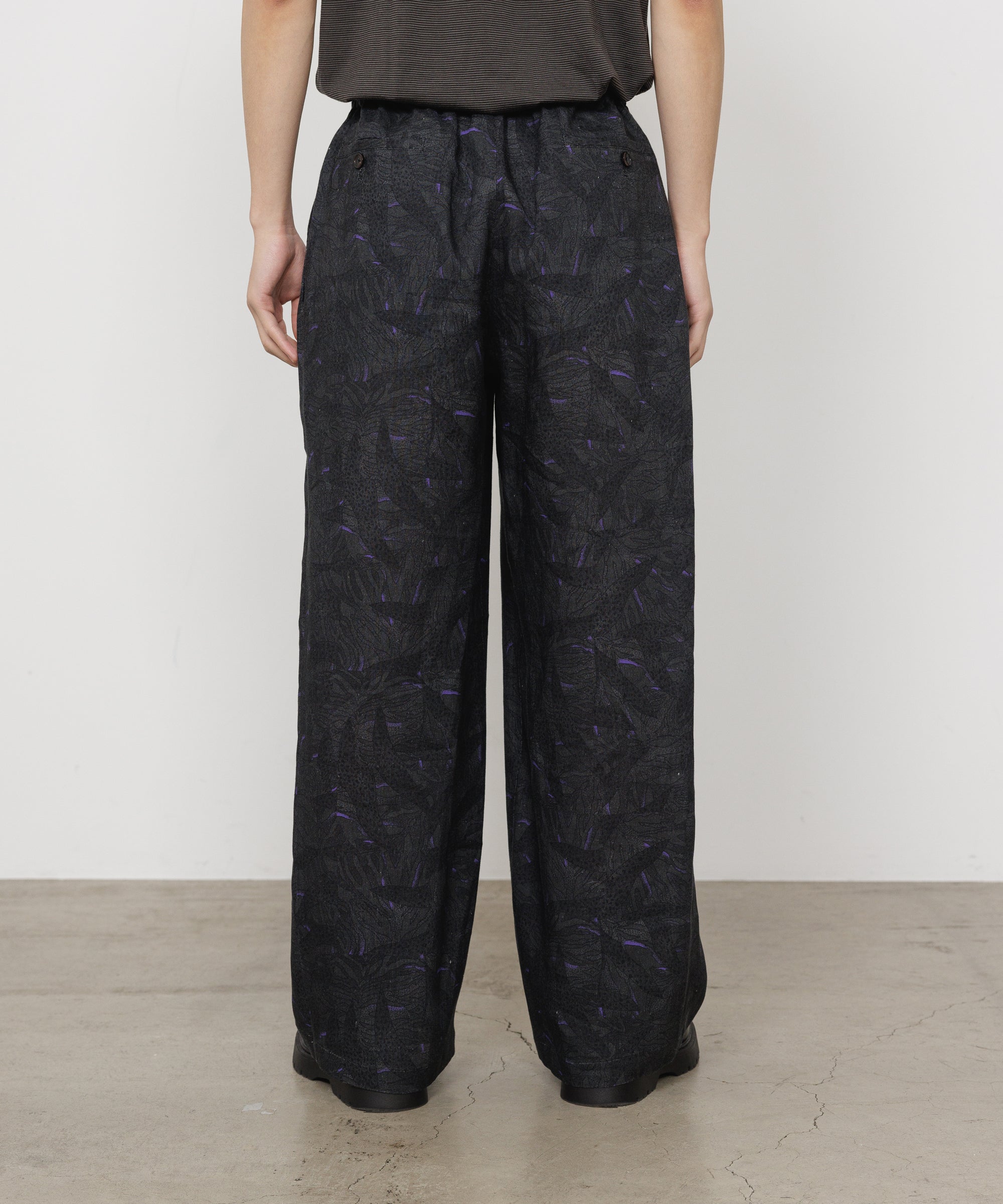 LINEN TROPICAL WIDE LEG EASY PANTS, Gray x Purple