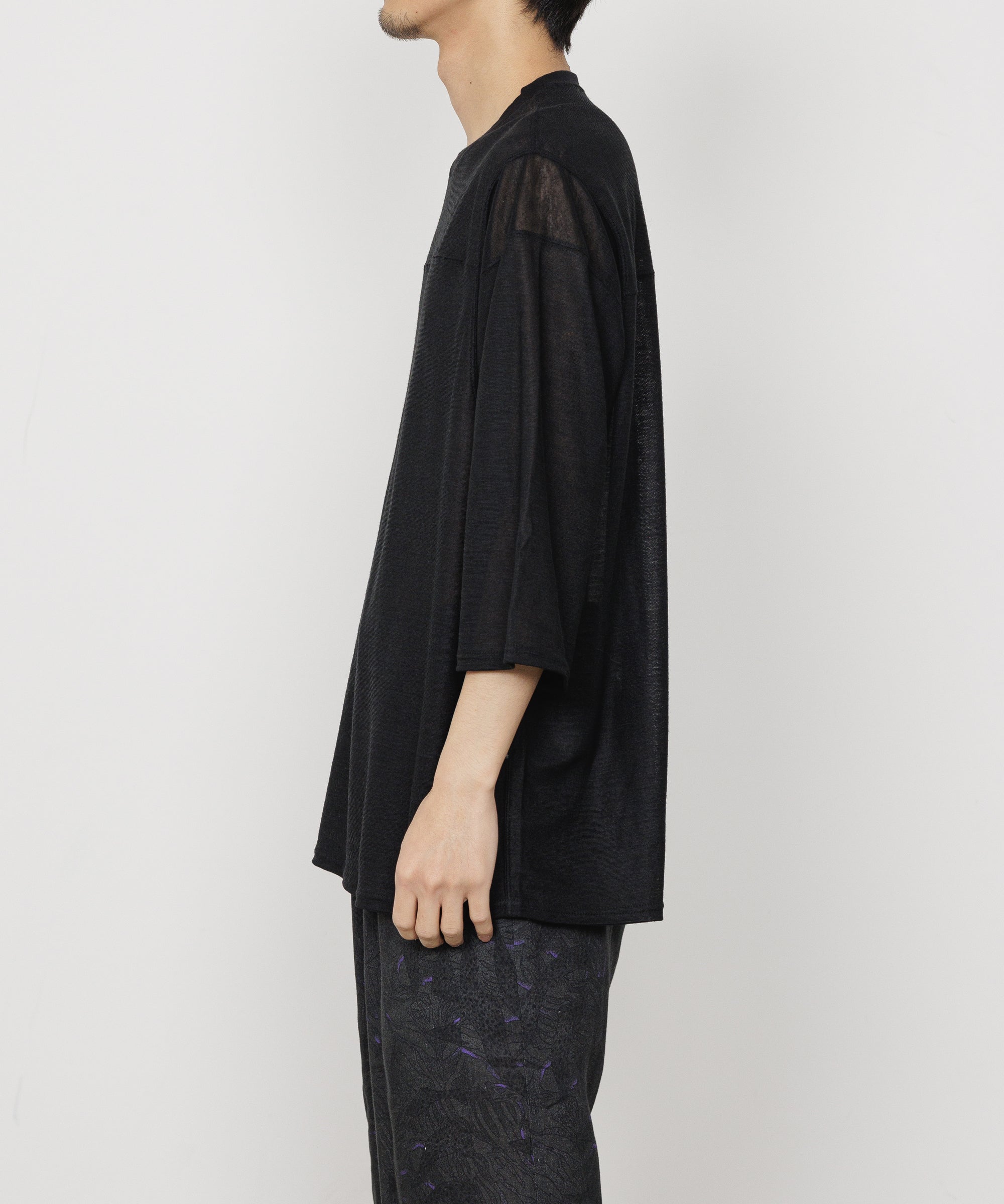 RAMIE KNIT BALL GAMES 3/4 SLEEVE TEE, Black