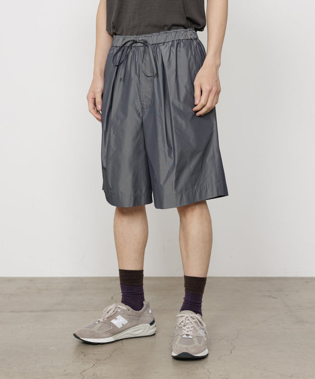 RECYCLED POLYESTER×SILK TAFFETA WIDE SHORTS, M Gray