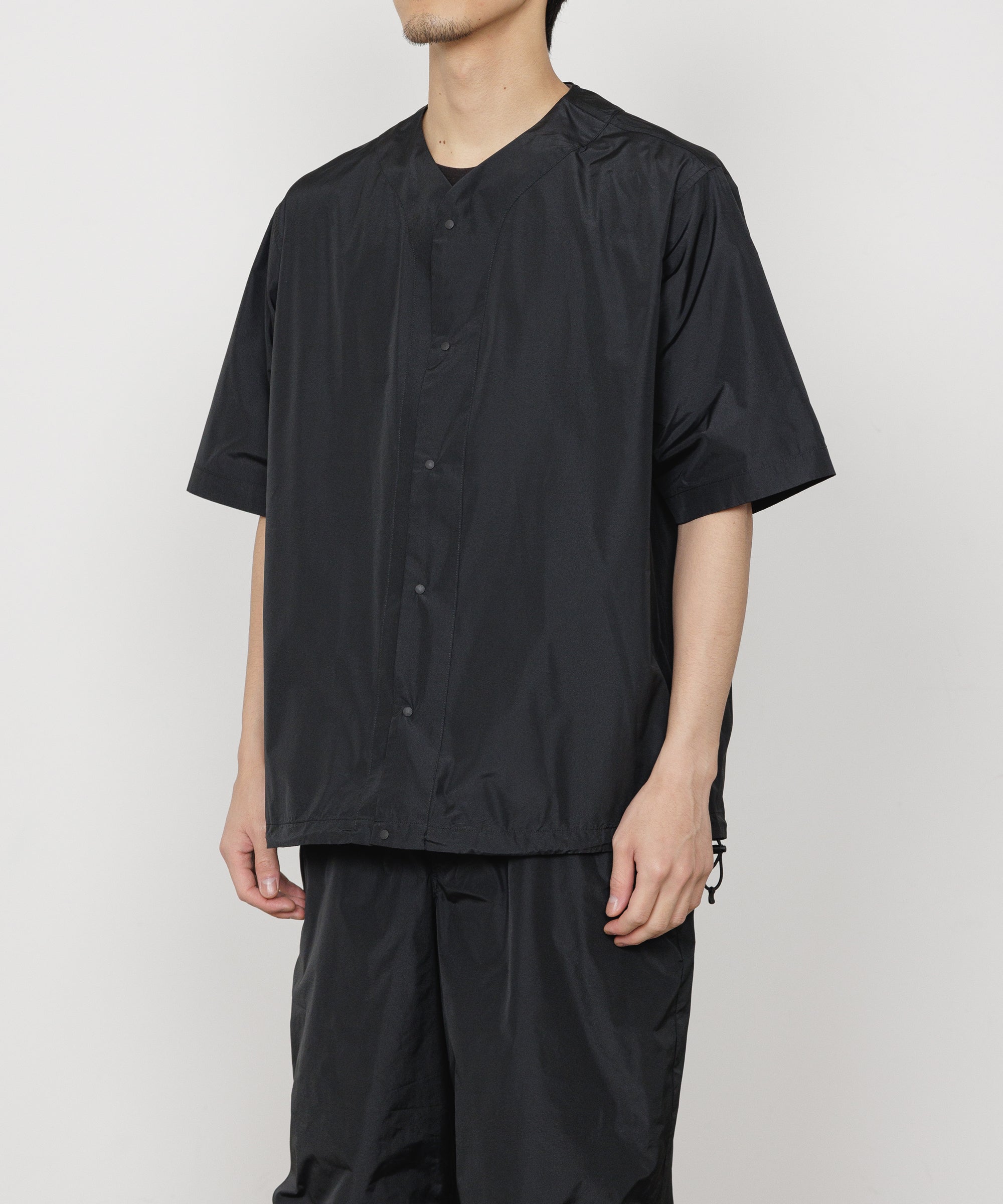 リサイクルポリエステル×シルクタフタ / ベースボールシャツ, Black