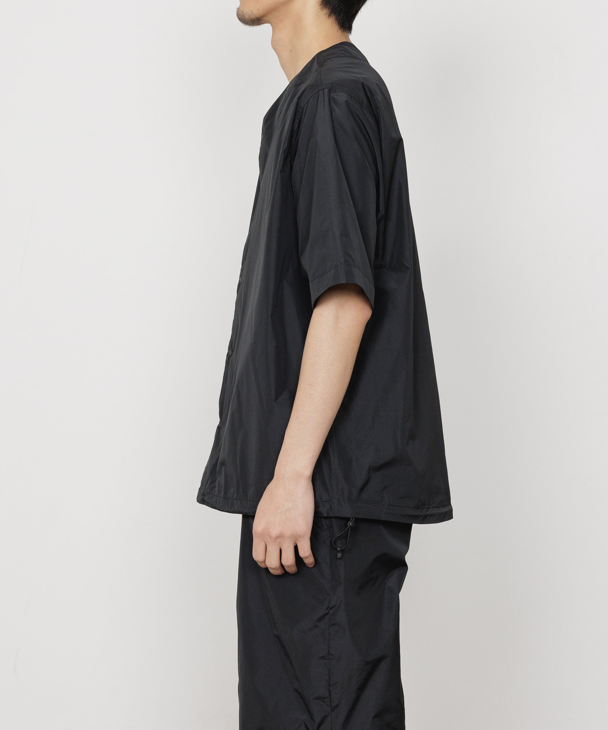 リサイクルポリエステル×シルクタフタ / ベースボールシャツ, Black