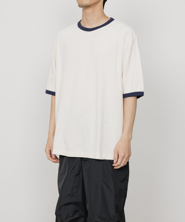 ORGANIC COTTON PILE RINGER PILE TEE, Ecru